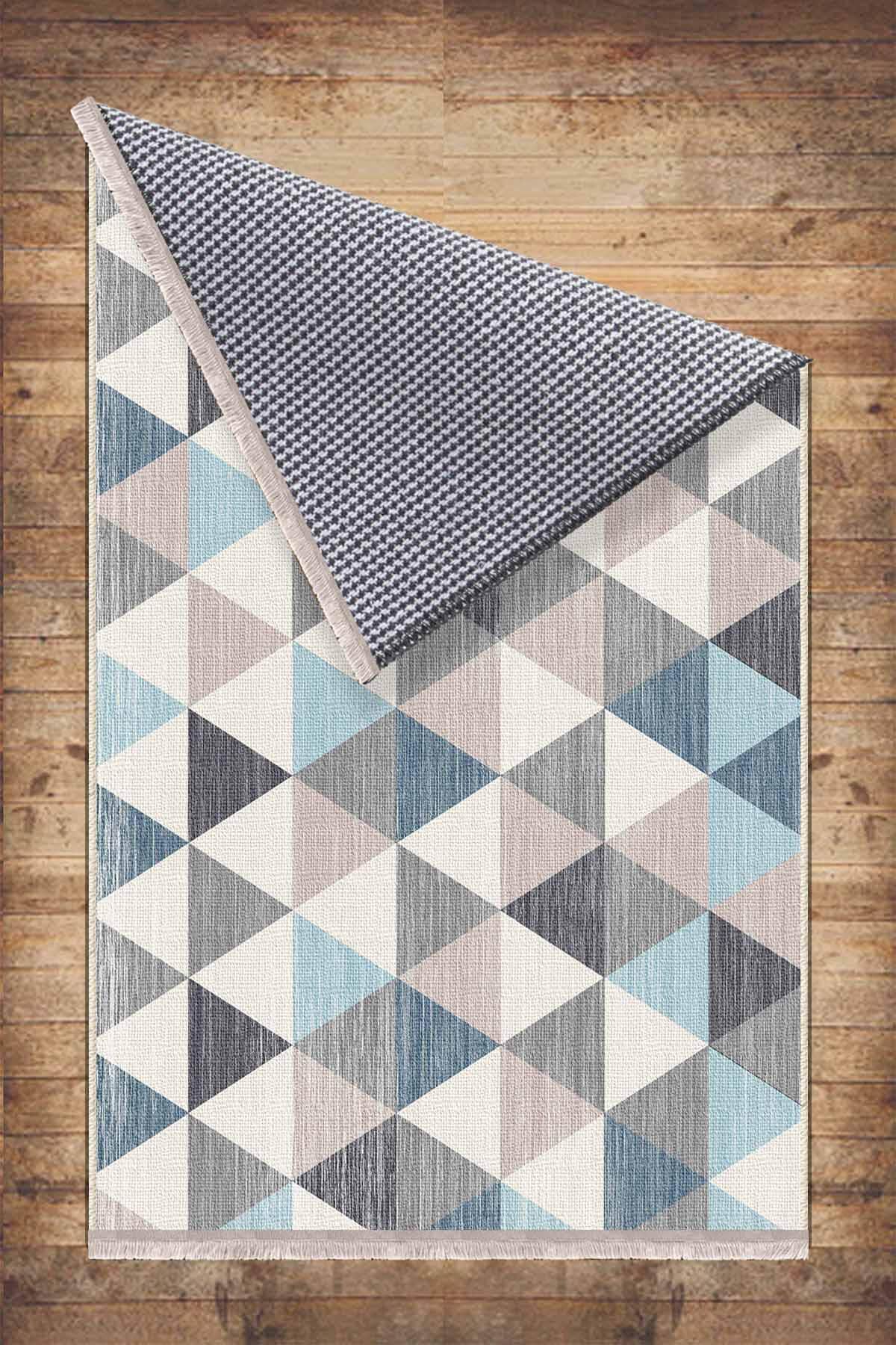 Blue Gray Triangle Geometric Design Area Rug Runner, Modern Accent Carpet, Unique Room Mat, Washable Anti-Slip Rug with pillow case gift