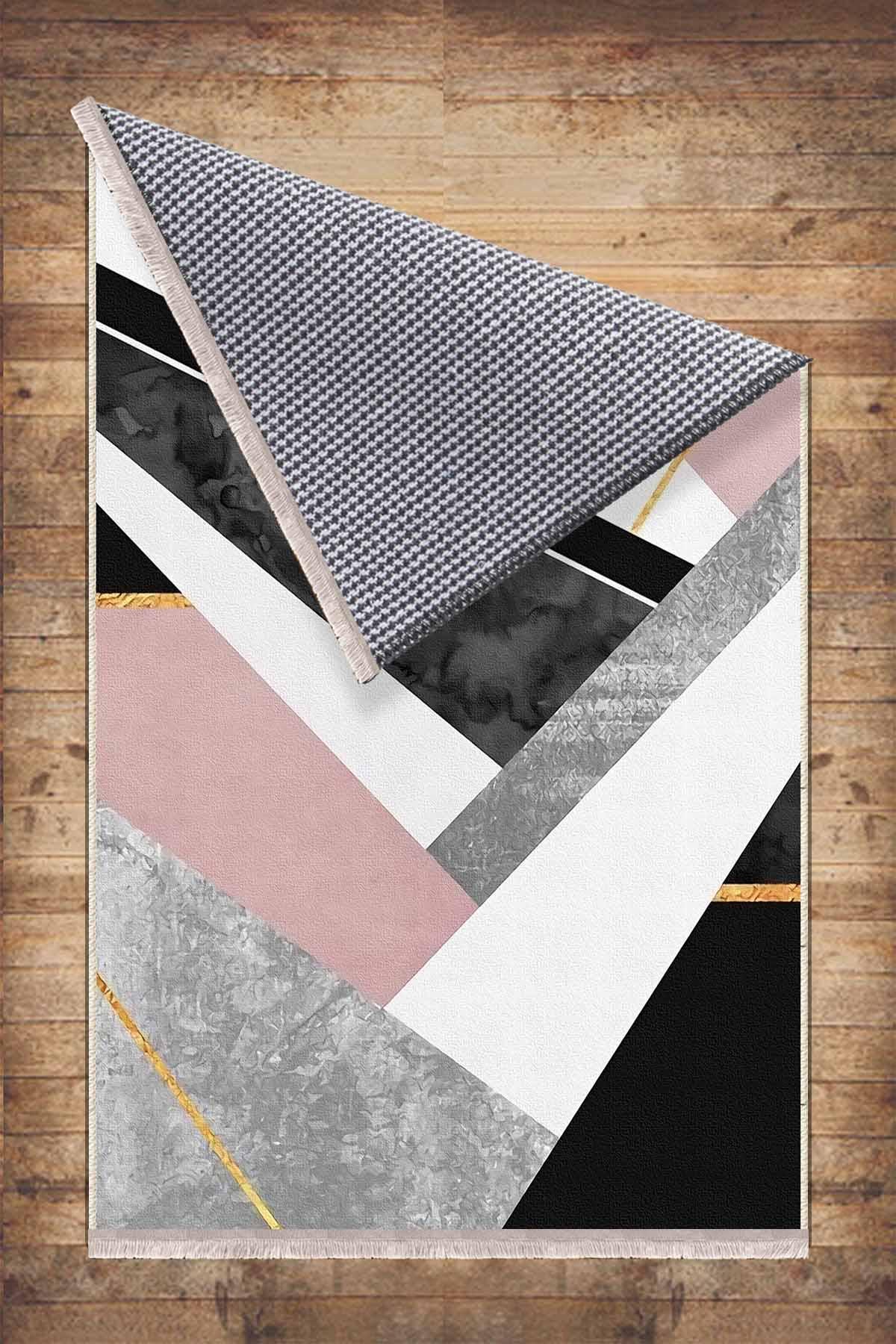 Pink Black Gray Geometric Design Area Rug Runner, Modern Accent Carpet, Unique Room Mat, Washable Anti-Slip Rug with pillow case gift