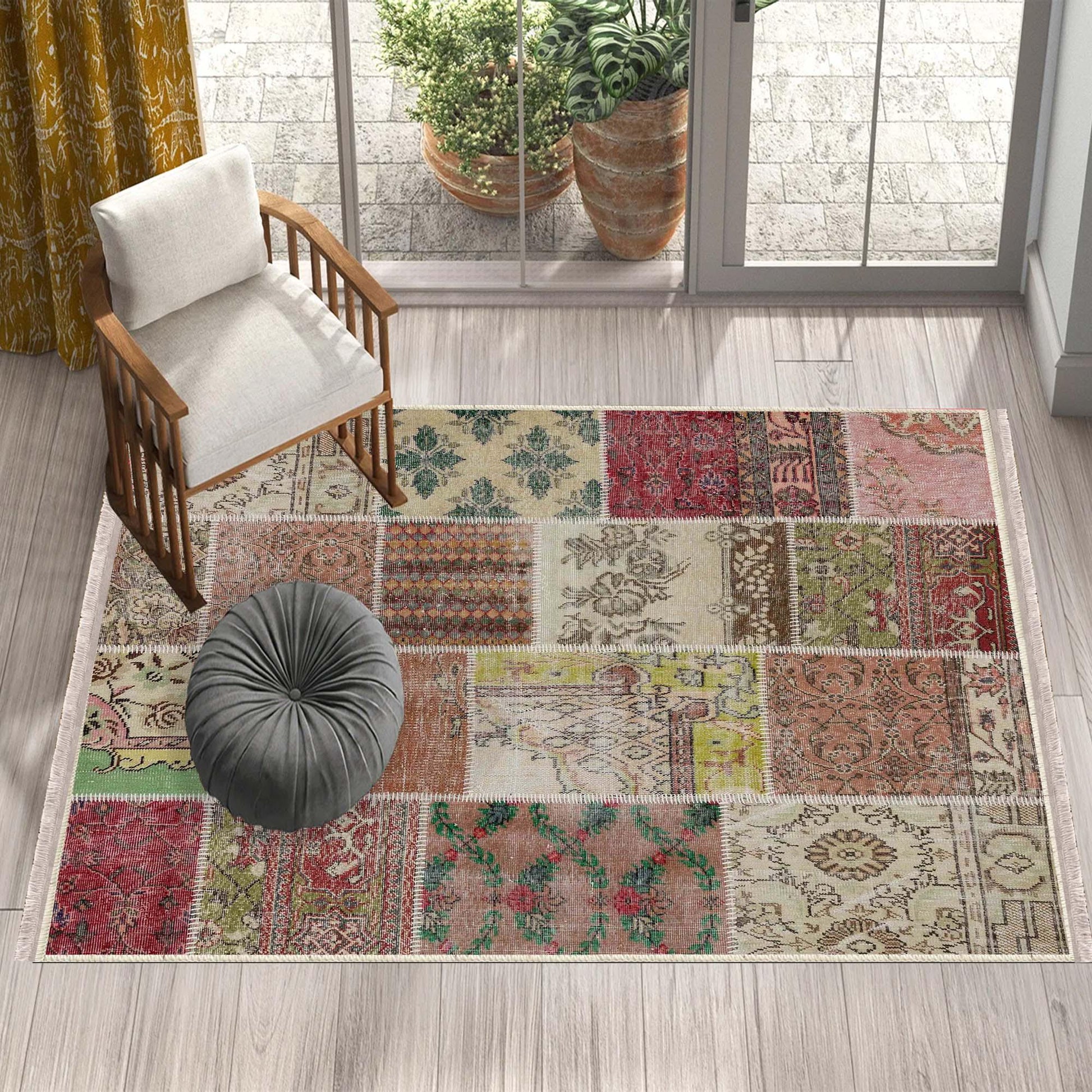 Vintage Retro Patchwork Design Kilim Area Rug Runner, Boho Accent Carpet, Unique Room Mat, Washable Anti-Slip Rug with pillow case gift