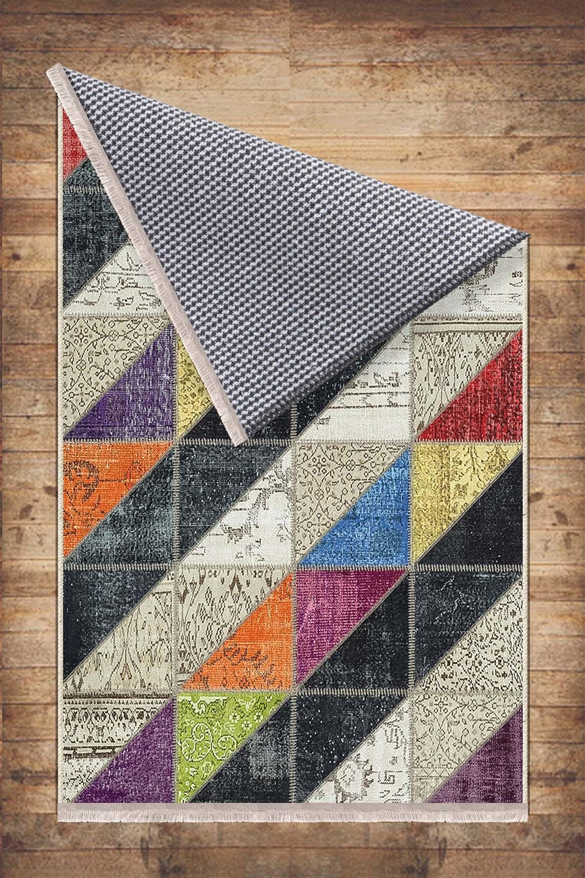 Colorful Geometric Patchwork Design Kilim Area Rug Runner, Boho Accent Carpet, Unique Room Mat, Washable Anti-Slip Rug with pillow case gift