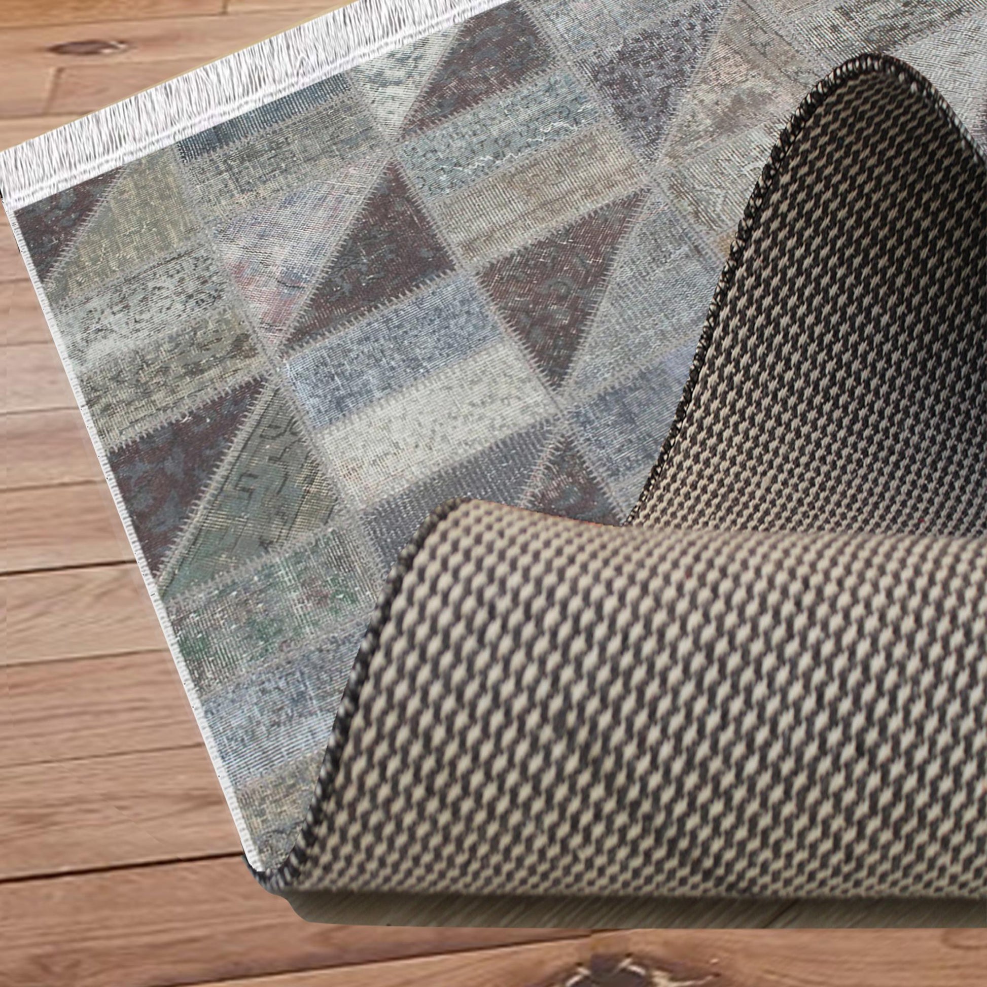 Gray Geometric Patchwork Design Kilim Area Rug Runner, Boho Accent Carpet, Unique Room Mat, Washable Anti-Slip Rug with pillow case gift
