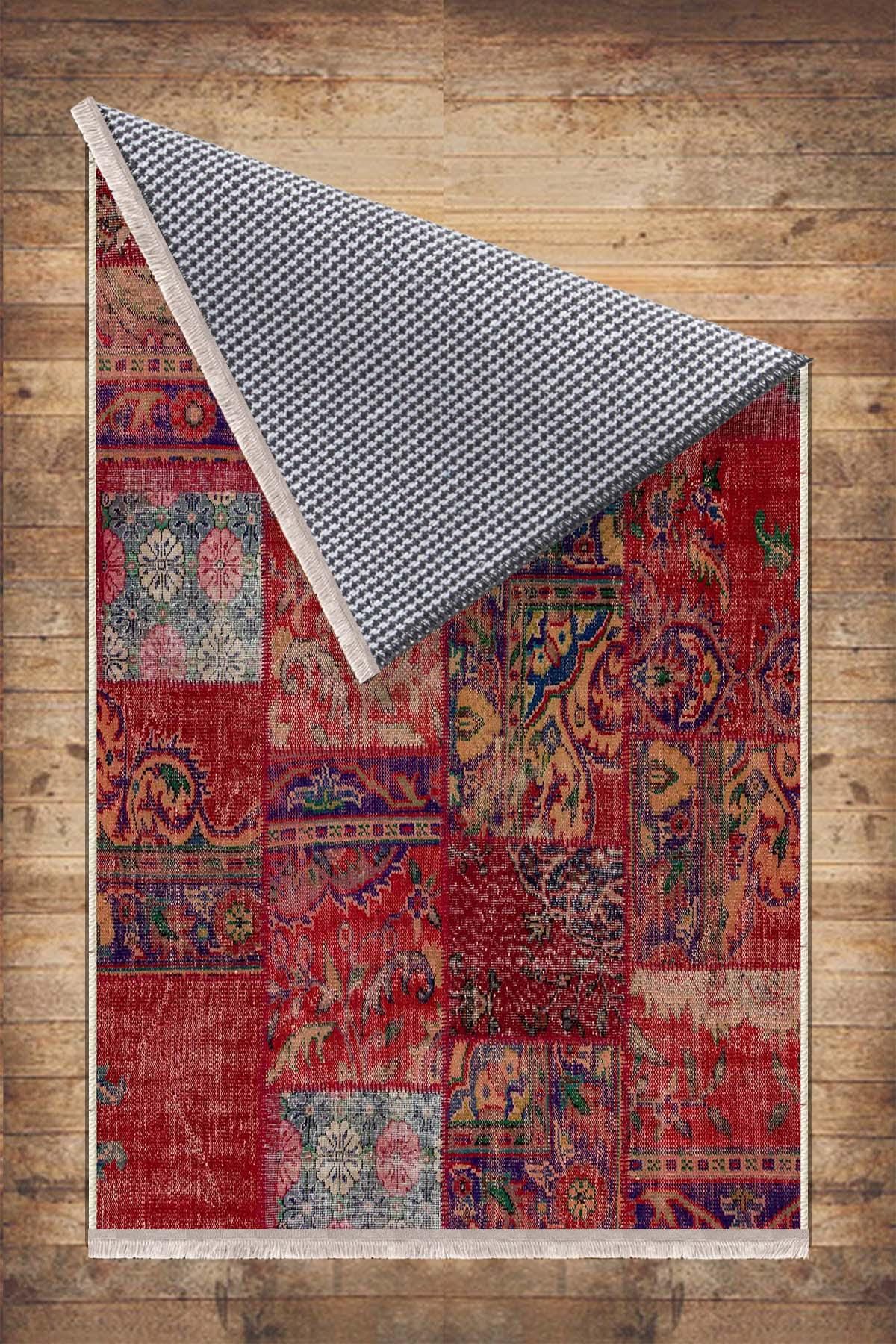 Burgundy Red Patchwork Design Kilim Area Rug Runner, Boho Accent Carpet, Unique Room Mat, Washable Anti-Slip Rug with pillow case gift
