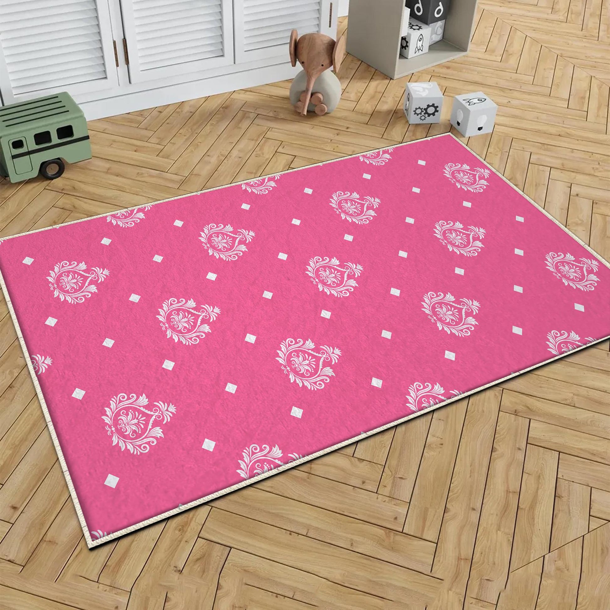 Round Pink White Girl Nursery Room Rug, Cute Rainbow Rug For Kids Room, Playground Rug, Baby Rug, Nursery Decor with pillow case gift
