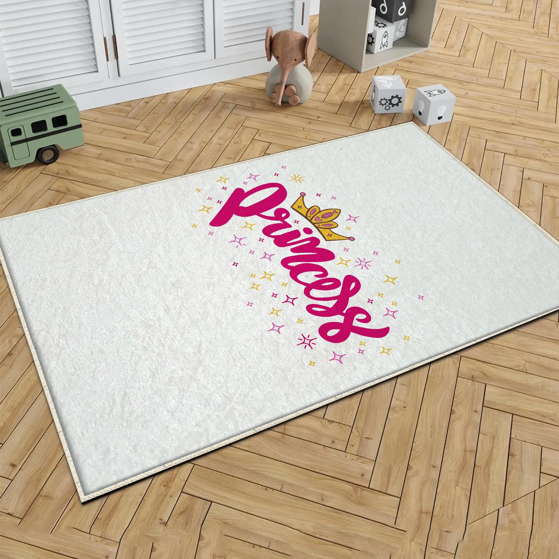 Round White Pink Princess Nursery Room Rug, Cute Rainbow Rug For Kids Room, Playground Rug, Baby Rug, Nursery Decor with pillow case gift