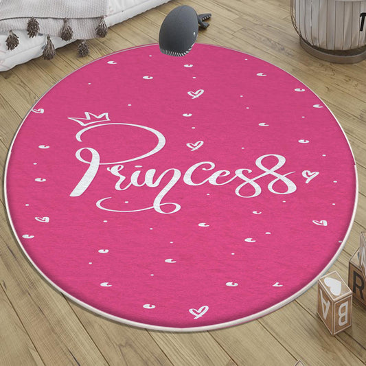 Round Pink Princess Child Room Rug, Cute Girl Rug For Kids Room, Playground Rug, Baby Rug, Nursery Decor with pillow case gift