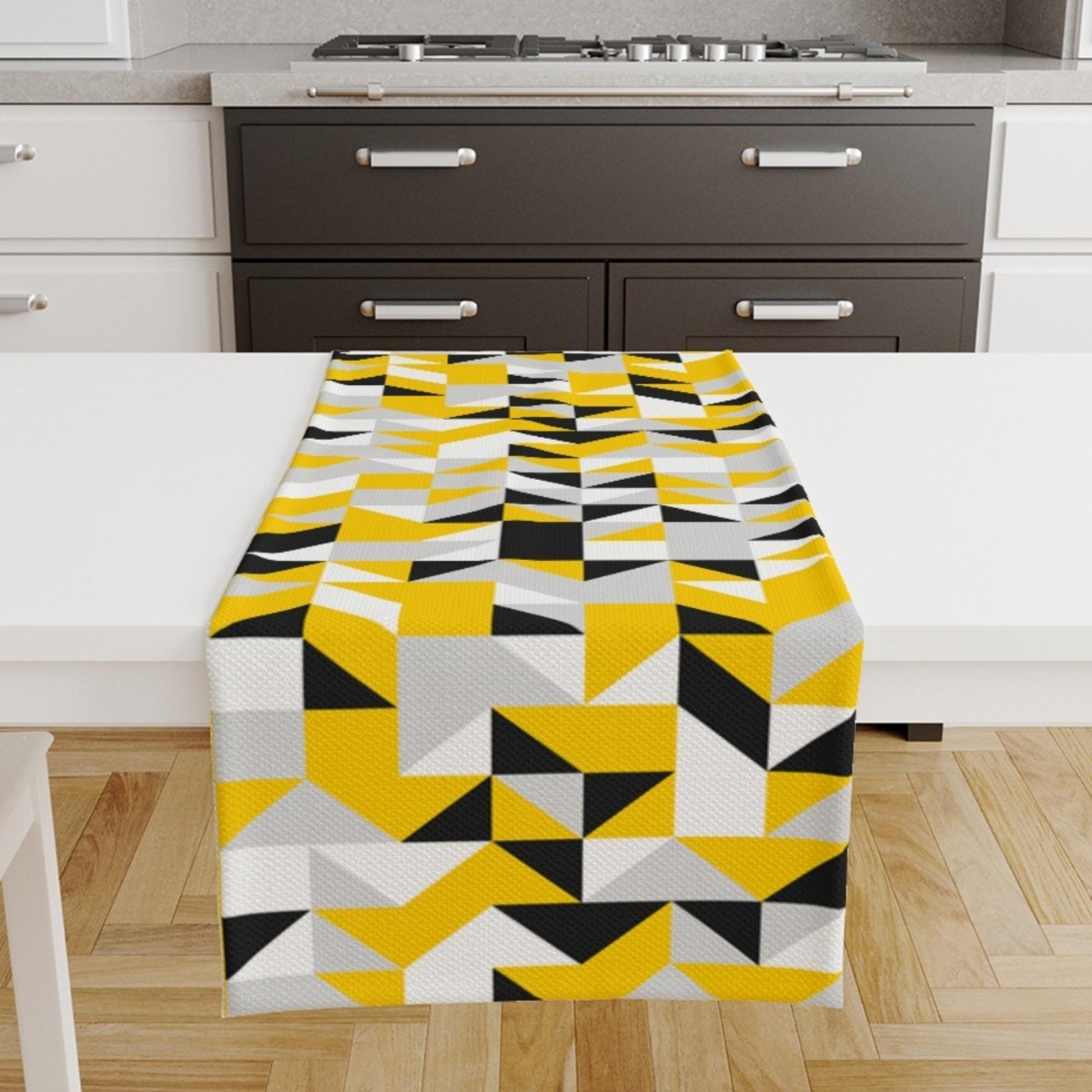 Table Runner Yellow Black Gray White Geometric Modern Dining Room Decor Textile Accent Home Decoration