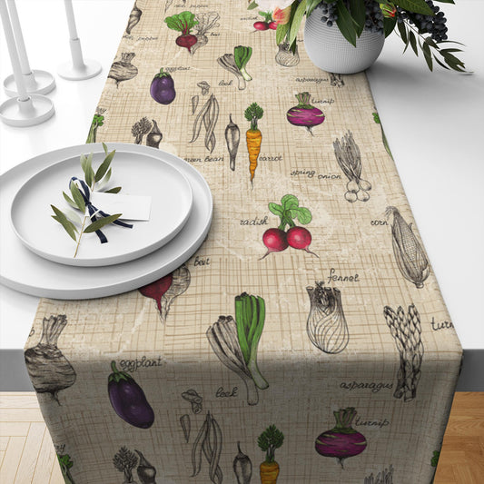Table Runner Fresh Vegetables Theme Pattern, Modern Dining Room Decor Accent Home Decoration