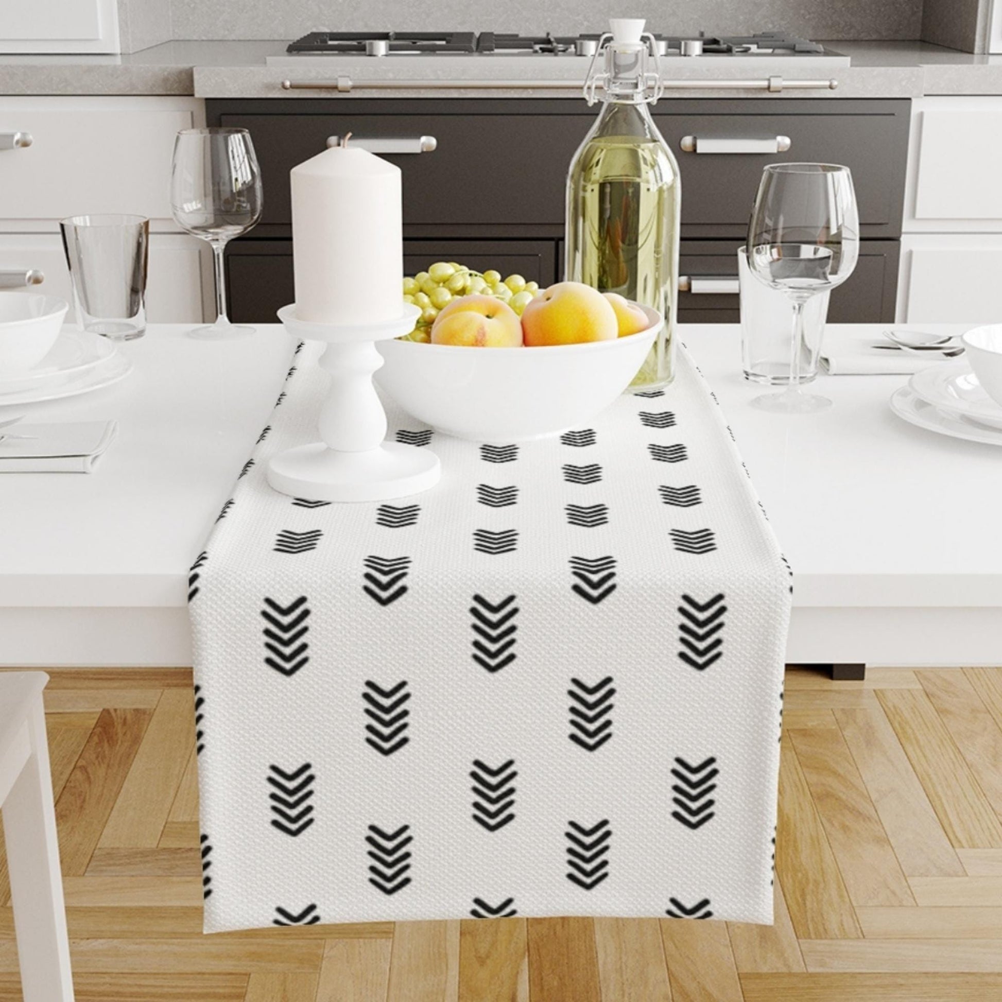 Table Runner Black White Aztec Arrow Tribal , Modern Dining Room Decor Accent Home Decoration