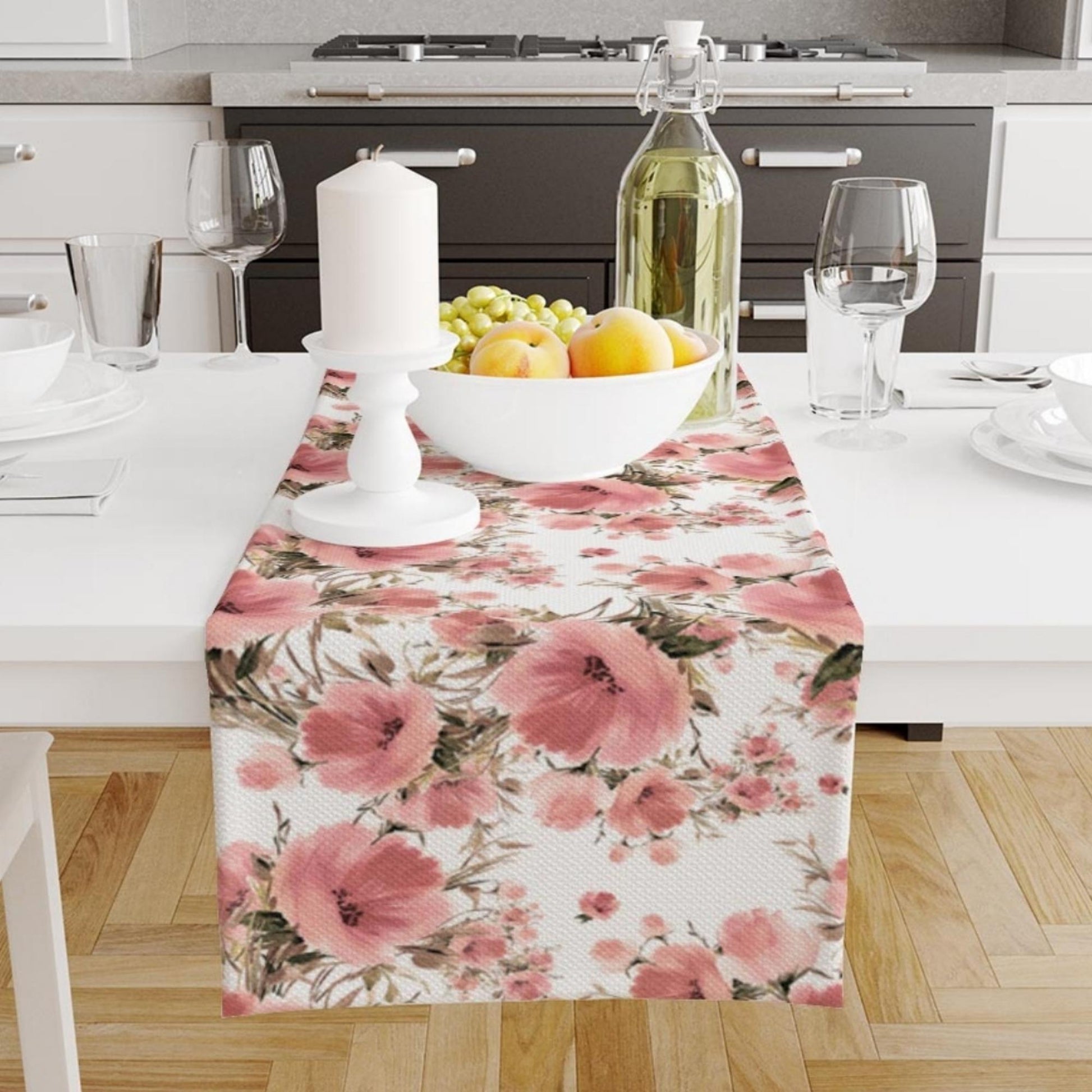 Pink Roses Table Runner Floral Botanical Dining Room Decor Accent Home Decoration