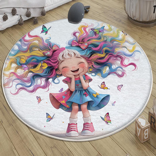 Colourful Cute Girls Kids Room Rug, Cute Girls Rug For Kids Room, Playground Rug, Baby Rug, Nursery Decor with pillow case gift