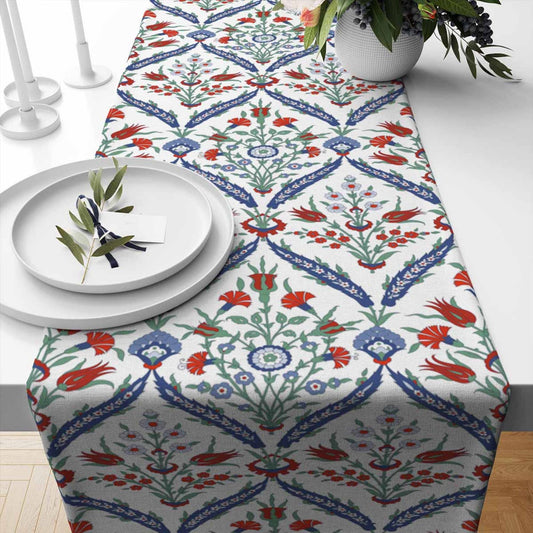 Table Runner Authentic Retro Turkish Ottoman Floral Red Tulip Flowers Modern Dining Room Decor Accent Home Decoration