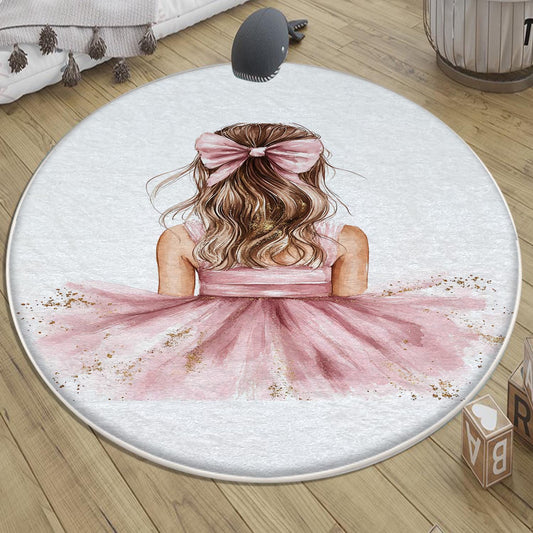 Round Pink Princess Ballerina Girl Nursery Room Rug, Cute Rug Gift For Kids, Girls Kids Room Gift, Kids Room Decor with pillow case gift
