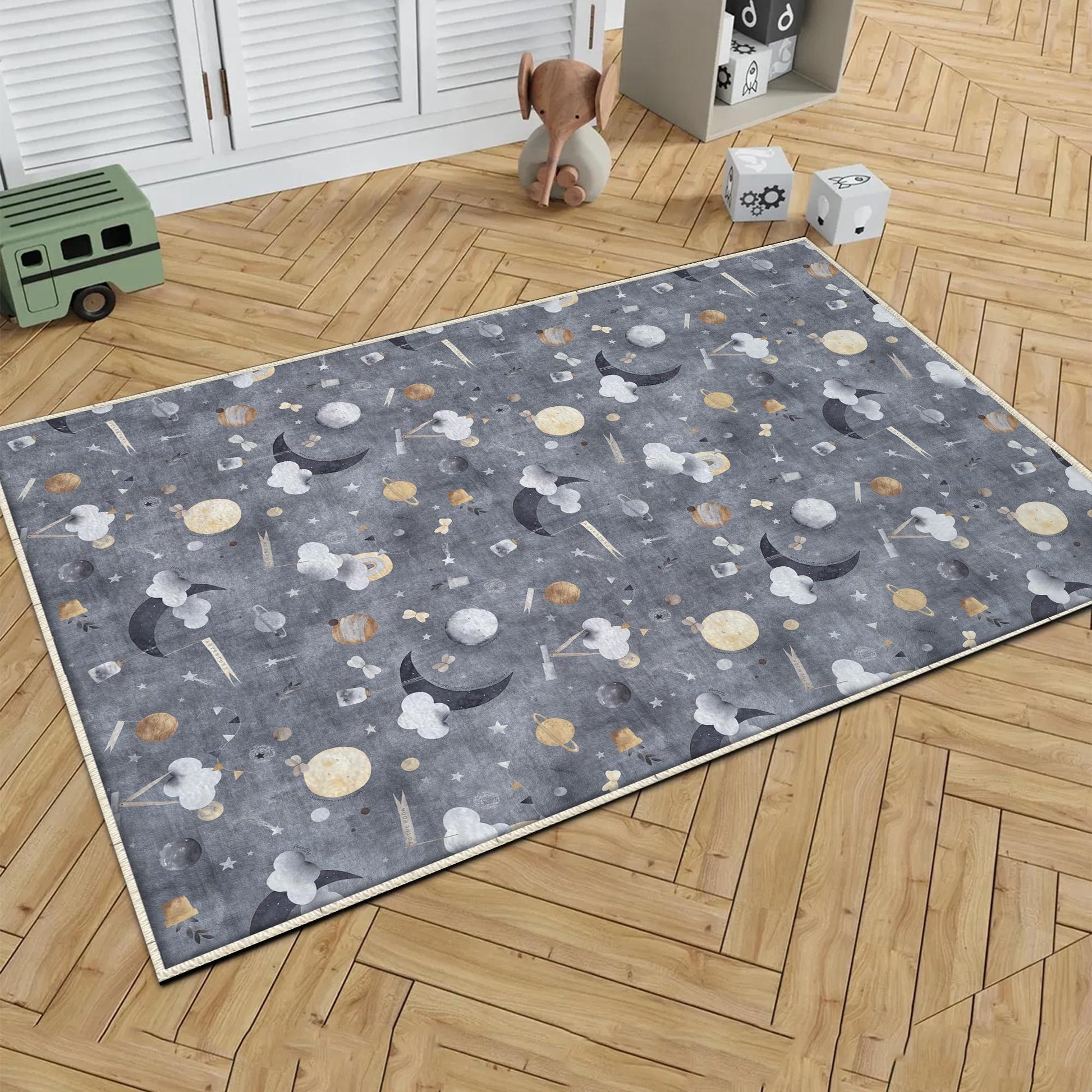 Round Gray Moon Clouds Stars Night Kids Room Rug, Cute Pink Rug Gift For Kids, Kids Room Gift, Kids Room Decor with pillow case gift