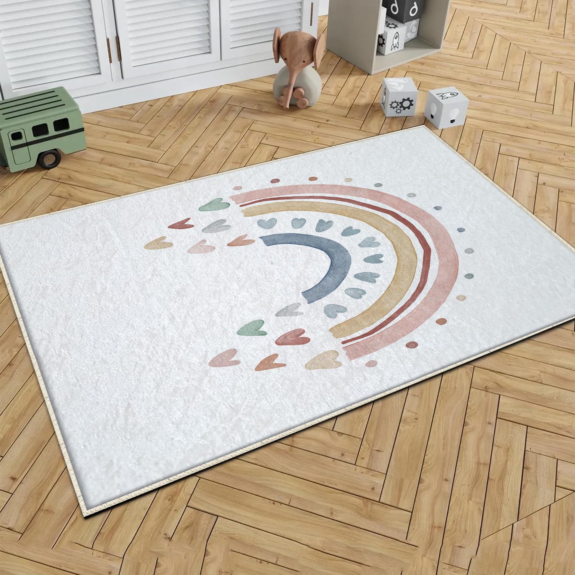 Round Colorful Fairy Rainbow Nursery Room Rug, Cute Pink Rug Gift For Kids, Baby Room Gift, Kids Room Decor with pillow case gift