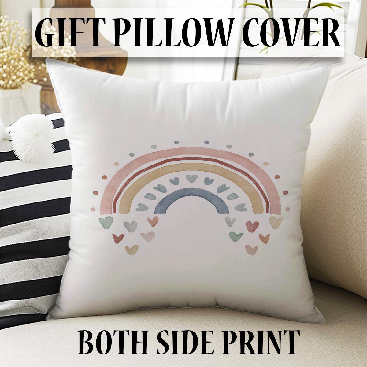 Round Colorful Fairy Rainbow Nursery Room Rug, Cute Pink Rug Gift For Kids, Baby Room Gift, Kids Room Decor with pillow case gift