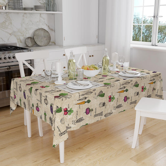 Colorful Vegetables Theme Pattern Cream Background Tablecloth, Modern Dining Accent Table Cover, Modern Kitchen Home Decor