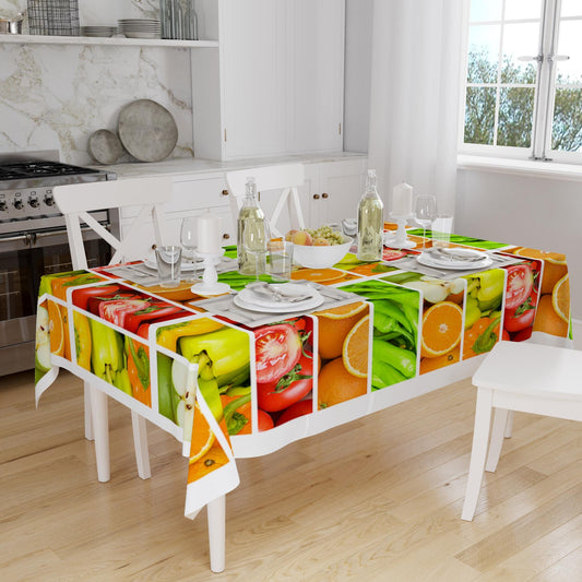 Colroful Fresh Vegetables Fruits Pattern Tablecloth, Modern Dining Accent Table Cover, Modern Kitchen Home Decor