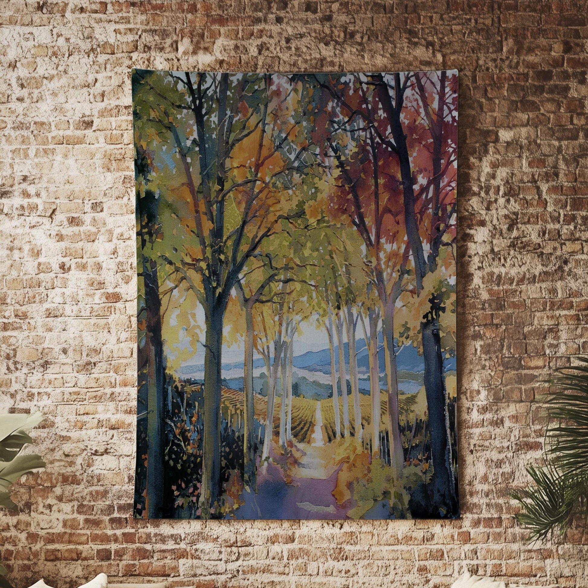 Autumn Forest Tapestry - Large Mountain Wall Hanging, Living Room Decor, Tree Landscape Scene, Nature Photo Wall Art