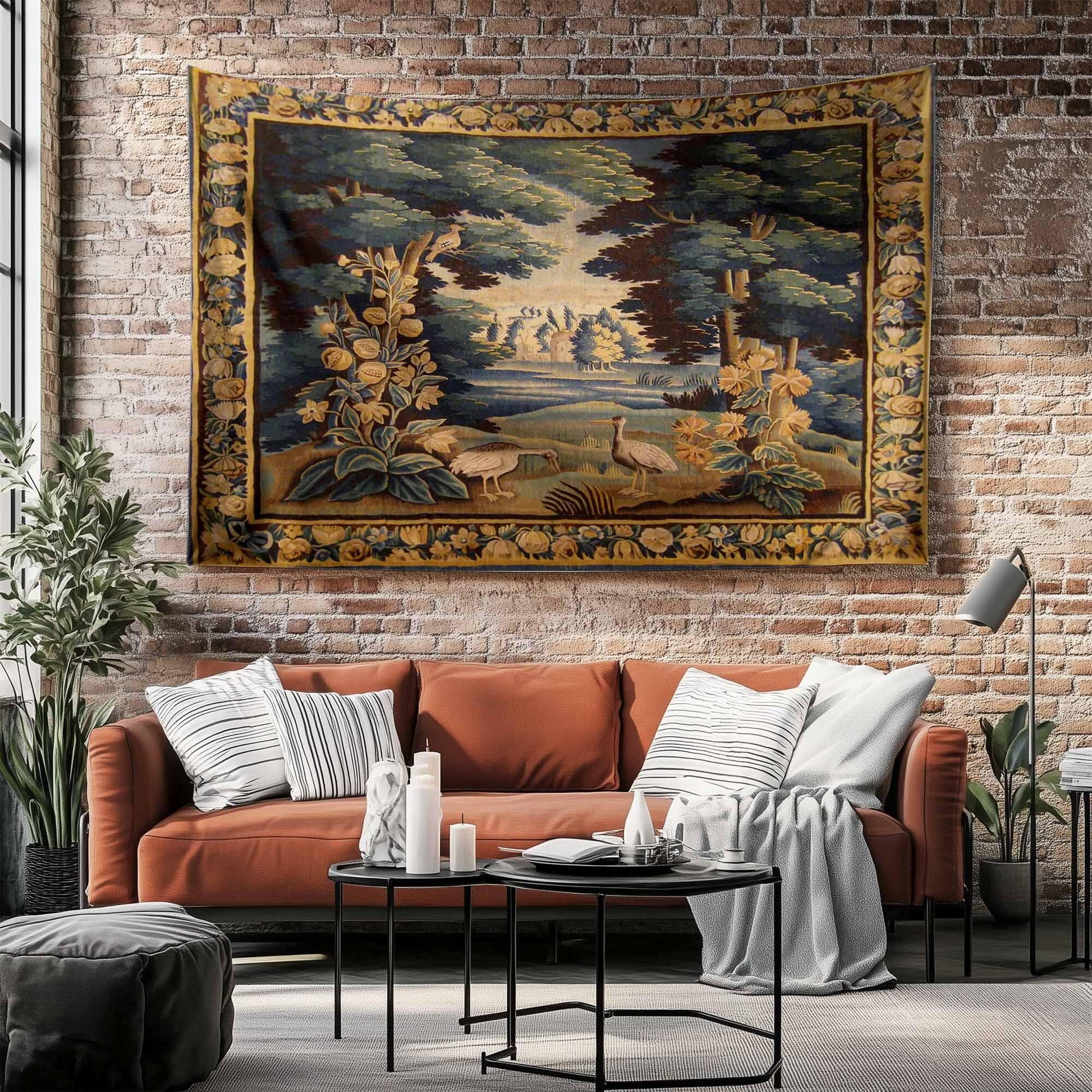 French Wall Tapestry Vintage Royal Garden Verdure, Dark Cottagecore Bedroom Decoration, Boho Wall Hanging