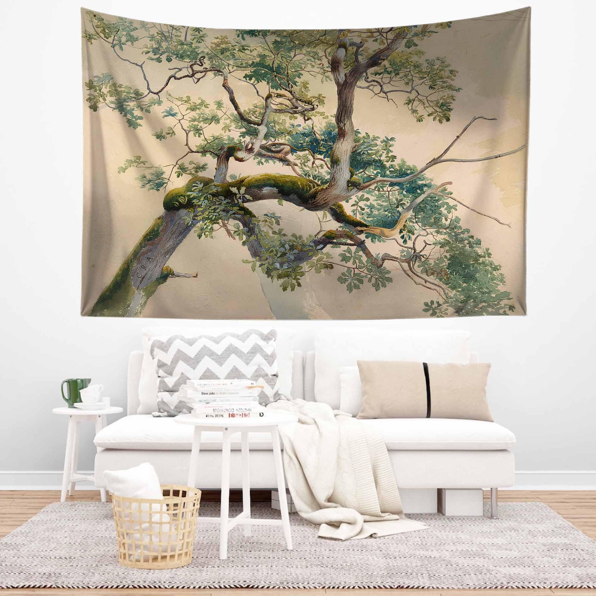 Tree Brunchs wall hanging, 19th century watercolor art, Nature tapestry, Large wall decor,Vintage Tree Tapestry, Retro Nature Wall Art