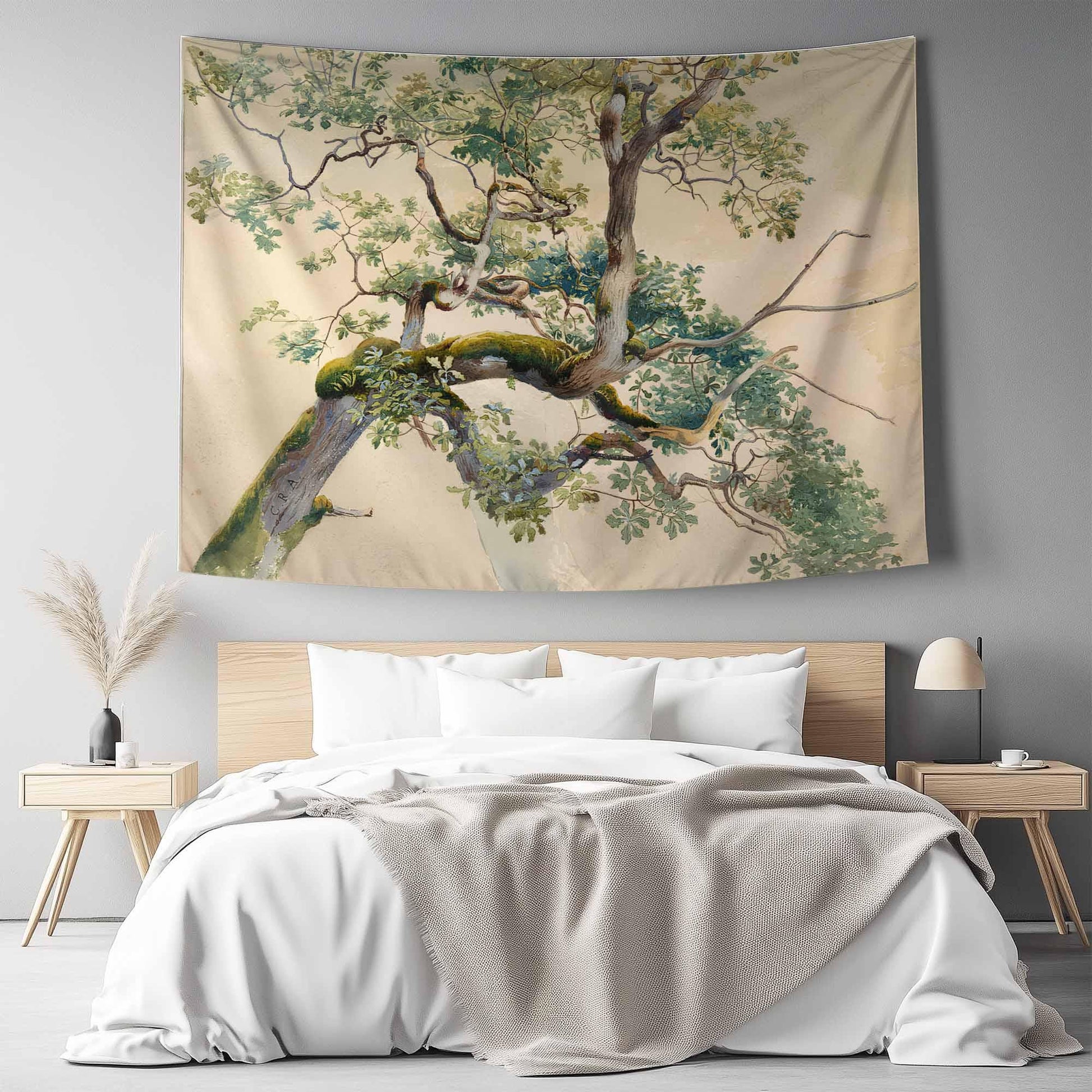 Tree Brunchs wall hanging, 19th century watercolor art, Nature tapestry, Large wall decor,Vintage Tree Tapestry, Retro Nature Wall Art