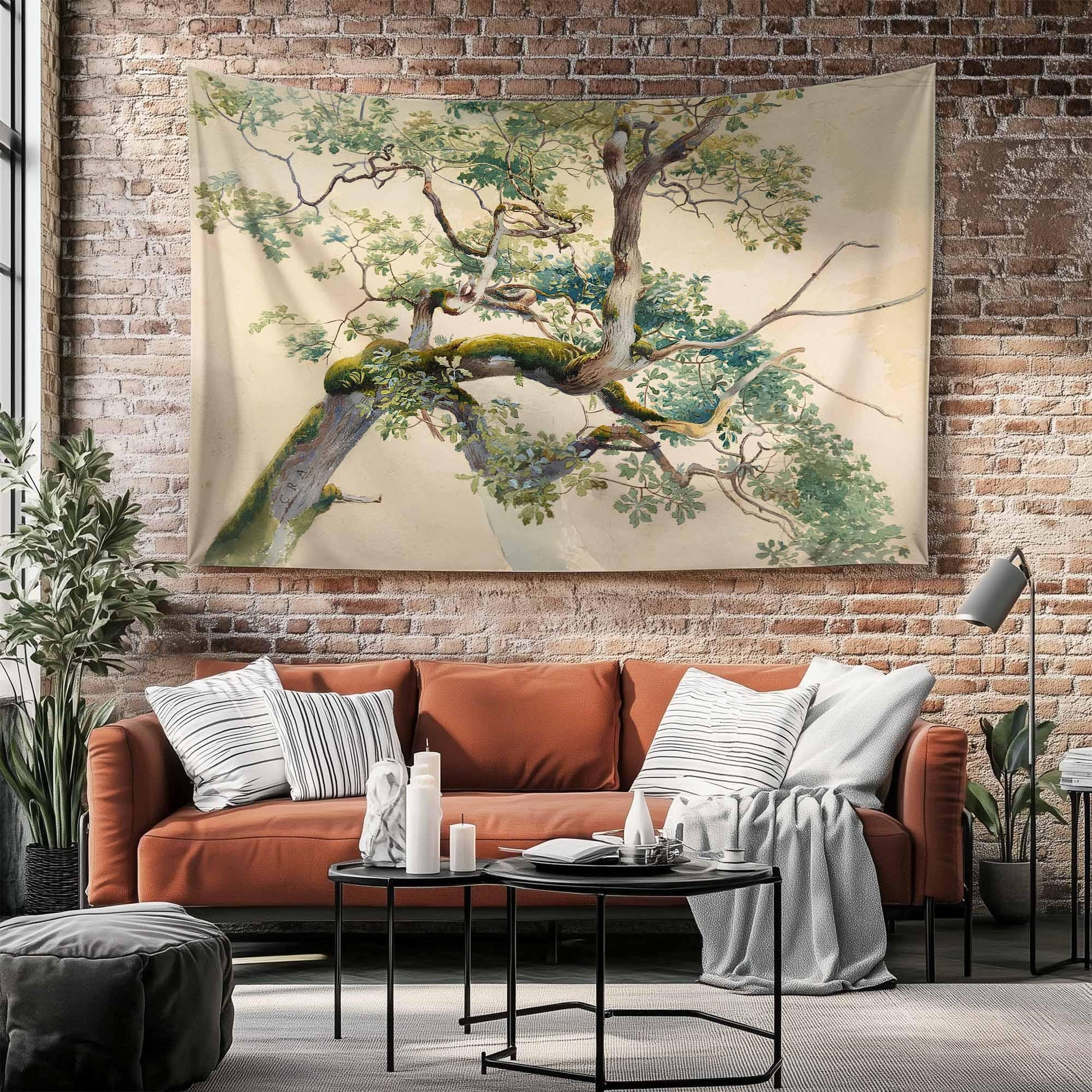 Tree Brunchs wall hanging, 19th century watercolor art, Nature tapestry, Large wall decor,Vintage Tree Tapestry, Retro Nature Wall Art