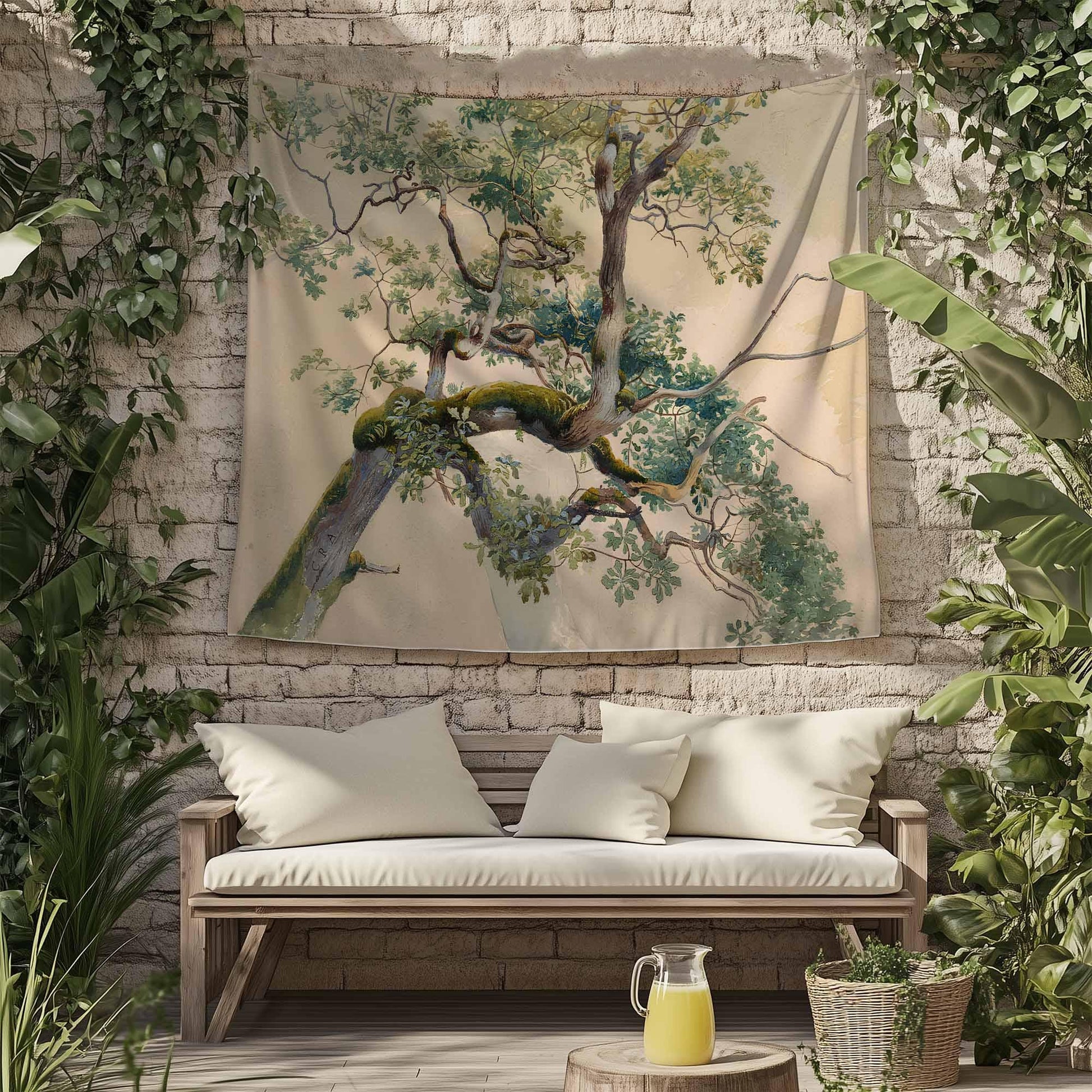 Tree Brunchs wall hanging, 19th century watercolor art, Nature tapestry, Large wall decor,Vintage Tree Tapestry, Retro Nature Wall Art