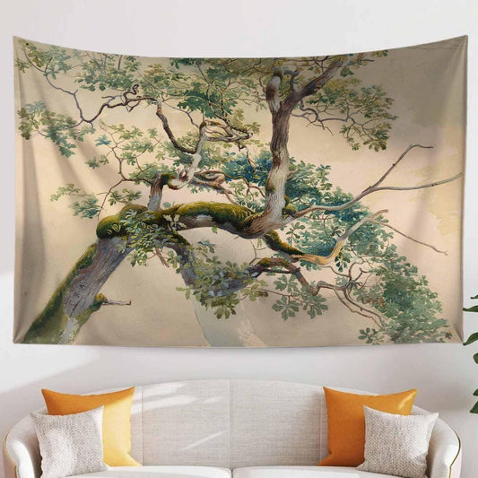 Tree Brunchs wall hanging, 19th century watercolor art, Nature tapestry, Large wall decor,Vintage Tree Tapestry, Retro Nature Wall Art
