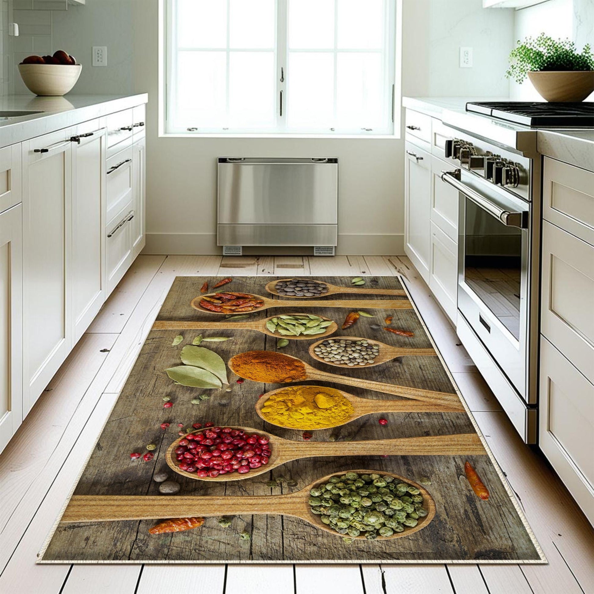Spices Theme Kitchen Runner Rug - Washable Non-Slip Floor Mat, Modern Kitchen Decor, Durable & Comfortable Cooking Mat
