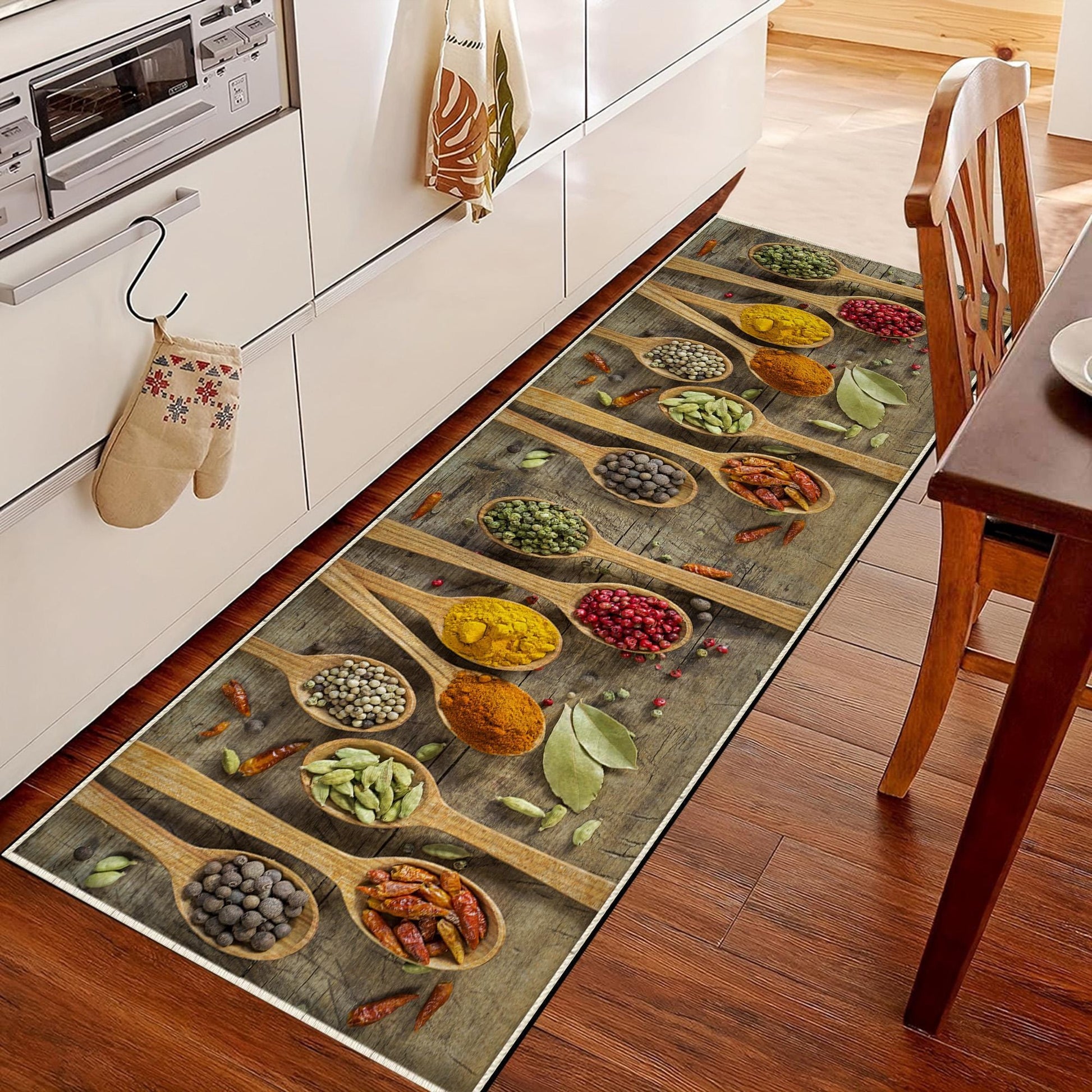 Spices Theme Kitchen Runner Rug - Washable Non-Slip Floor Mat, Modern Kitchen Decor, Durable & Comfortable Cooking Mat