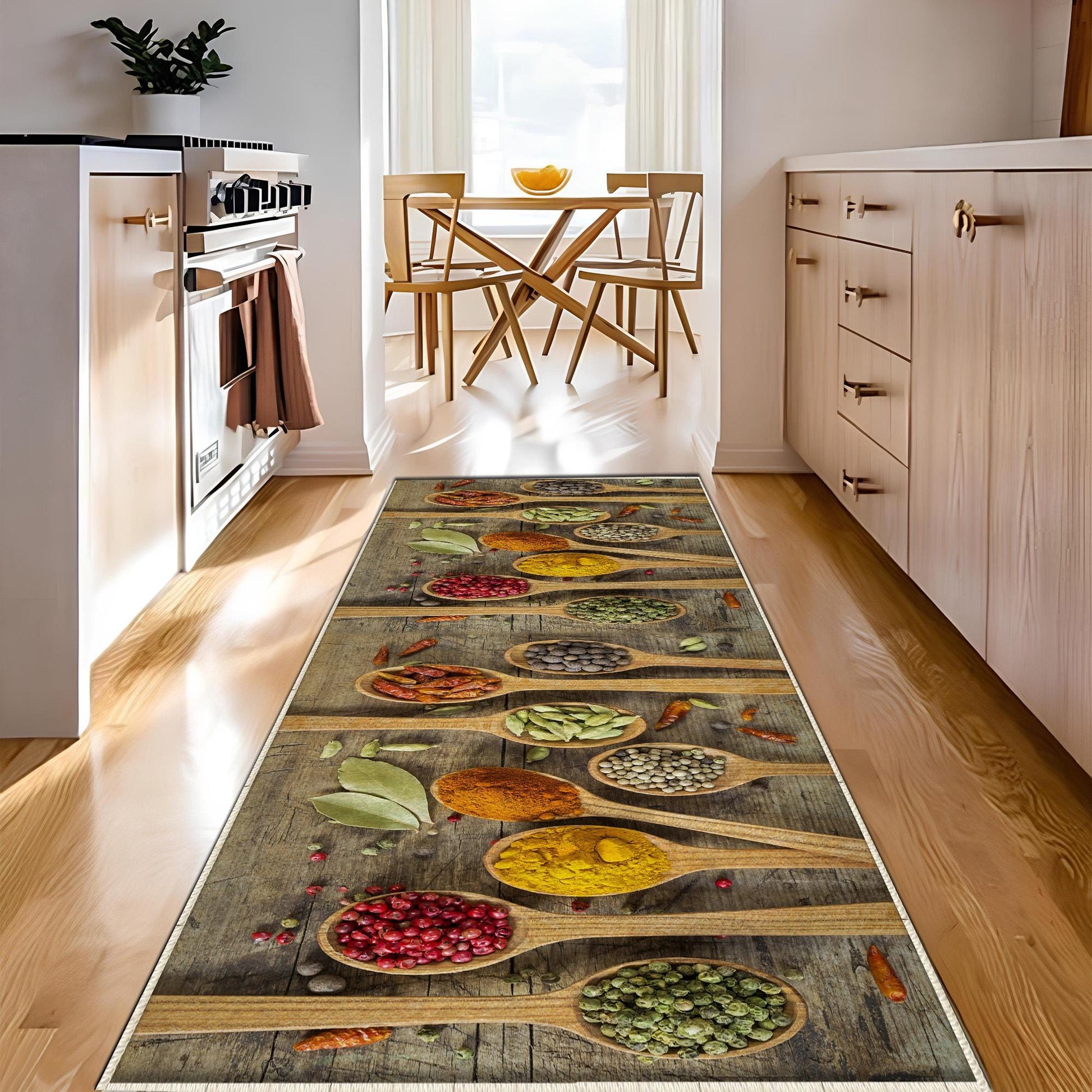 Spices Theme Kitchen Runner Rug - Washable Non-Slip Floor Mat, Modern Kitchen Decor, Durable & Comfortable Cooking Mat