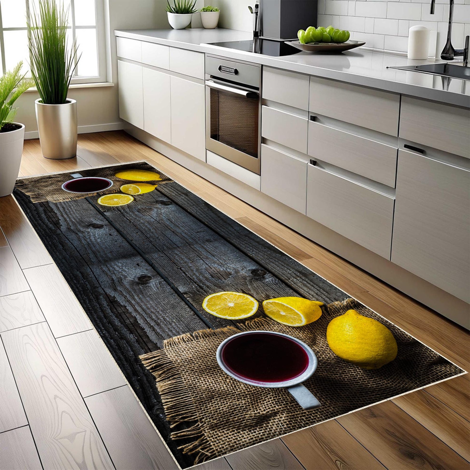 Lemons Kitchen Runner Rug Washable Non-Slip Mat, Modern Home Decor Floor Mat for Kitchen, Durable & Stylish Runner
