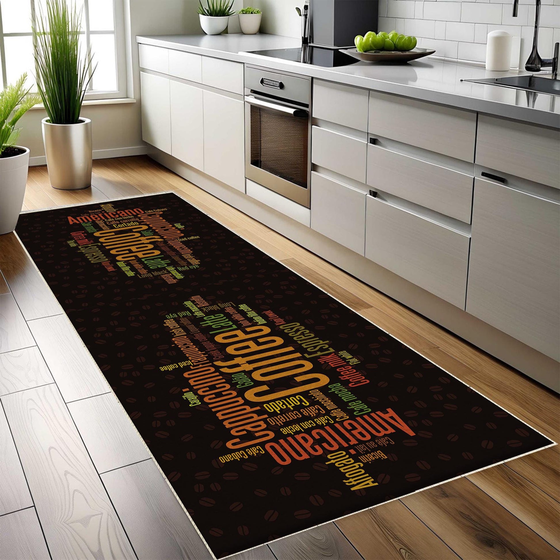 Coffee Theme Non-Slip Kitchen Runner Rug, Washable Modern Kitchen Mat, Home Decor Floor Mat for Cooking & Dining Areas