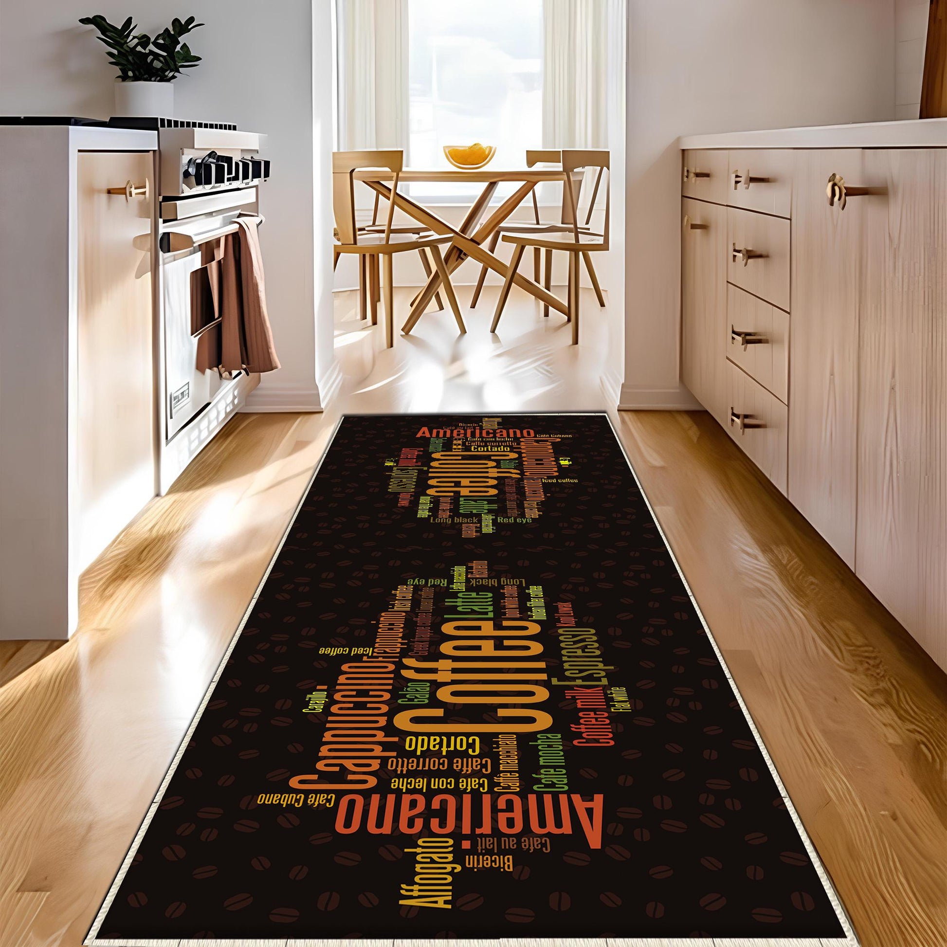 Coffee Theme Non-Slip Kitchen Runner Rug, Washable Modern Kitchen Mat, Home Decor Floor Mat for Cooking & Dining Areas