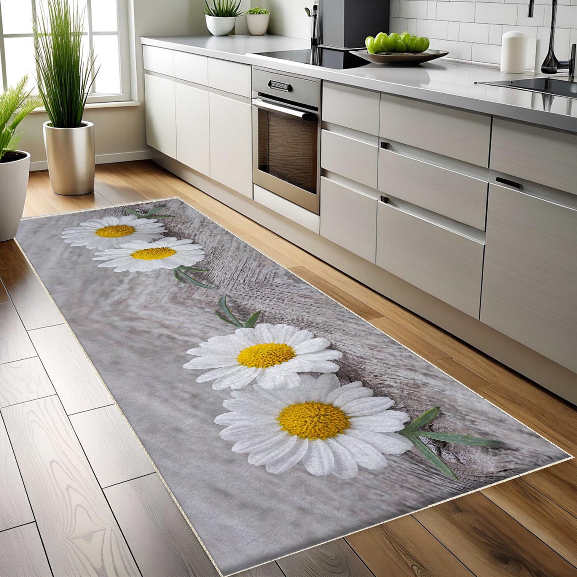 Daisy Floral Flowers Kitchen Runner Rug Non-Slip Washable Floor Mat Modern Floral Design Home Decor Kitchen Mat