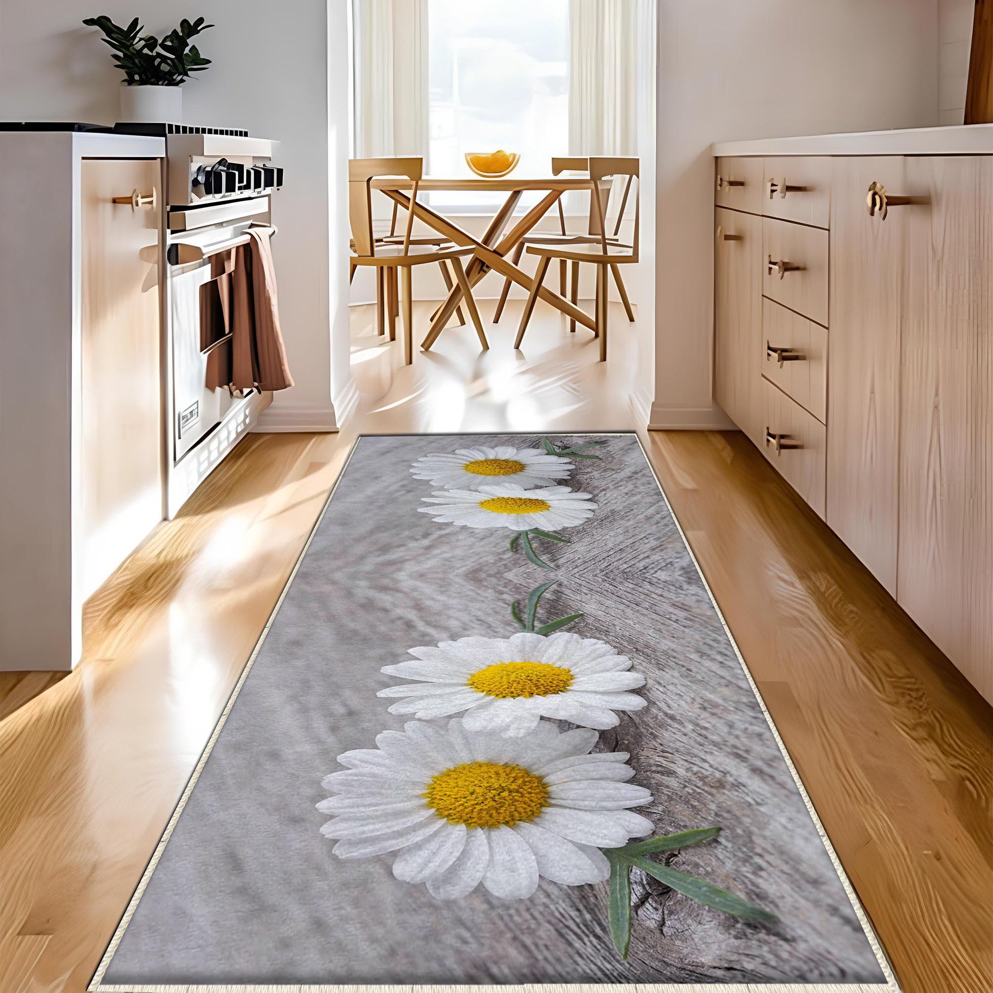 Daisy Floral Flowers Kitchen Runner Rug Non-Slip Washable Floor Mat Modern Floral Design Home Decor Kitchen Mat