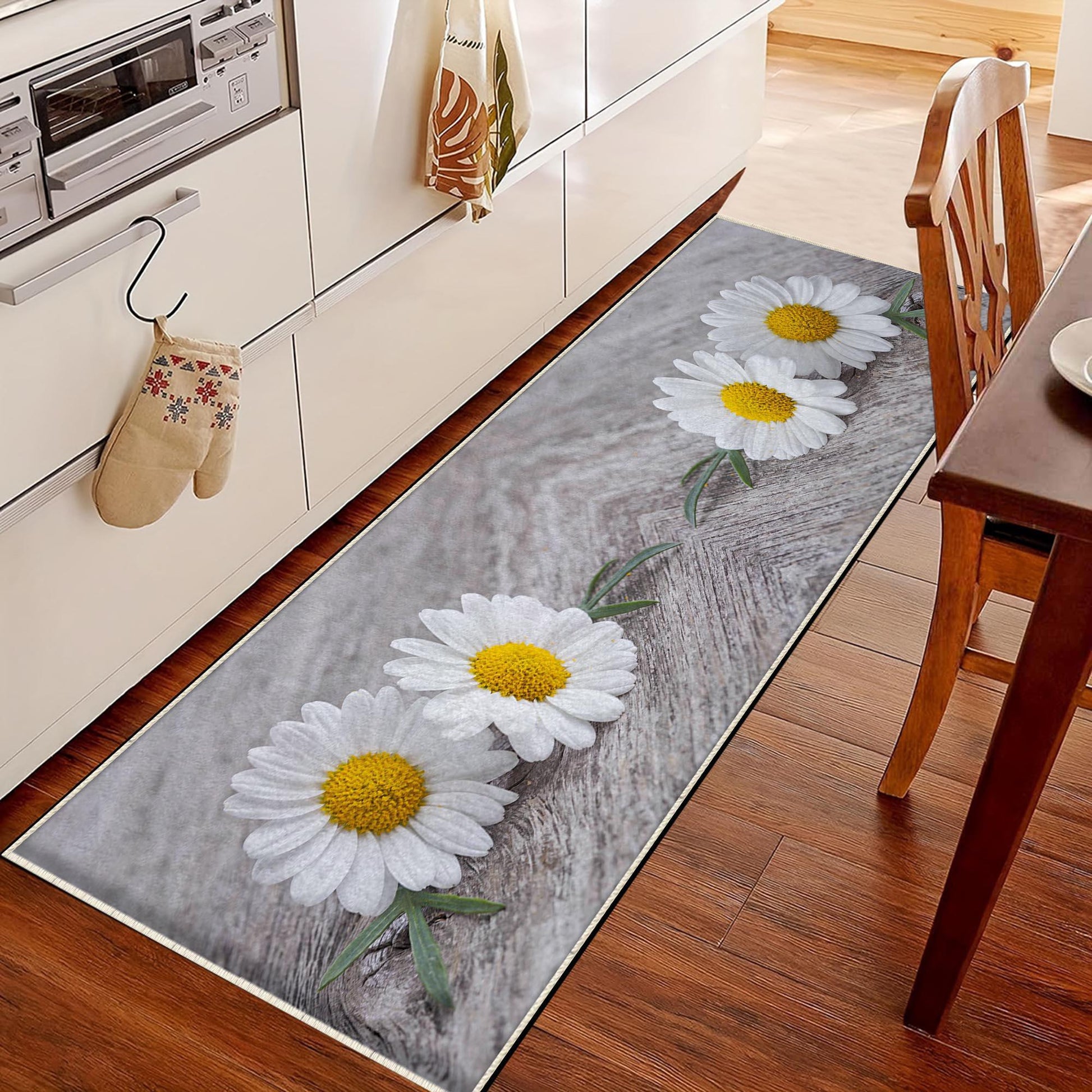 Daisy Floral Flowers Kitchen Runner Rug Non-Slip Washable Floor Mat Modern Floral Design Home Decor Kitchen Mat