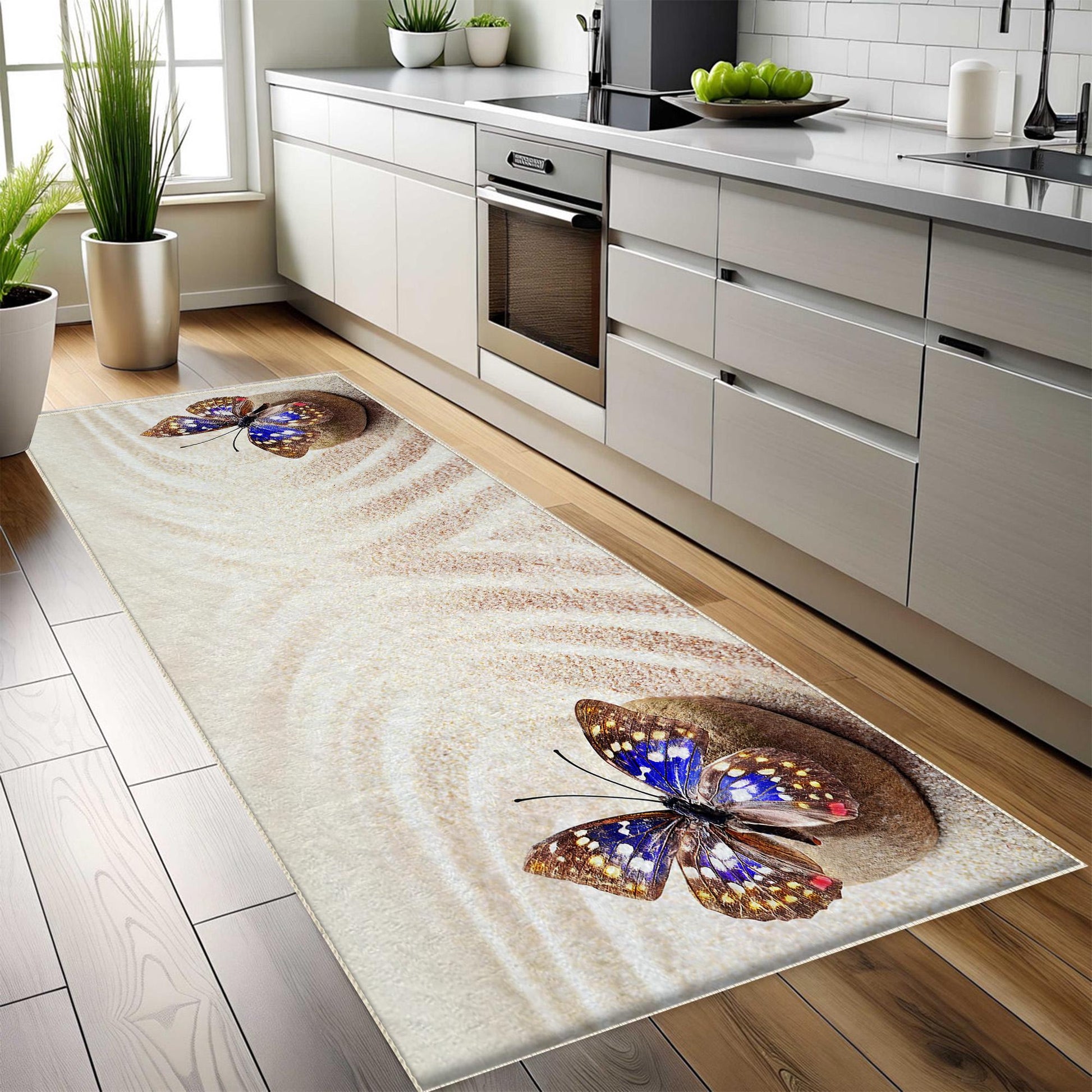 Butterfly Kitchen Runner Rug Non-Slip Washable Floor Mat, Modern Home Decor Kitchen Mat, Durable & Comfortable Non-Skid Kitchen Rug