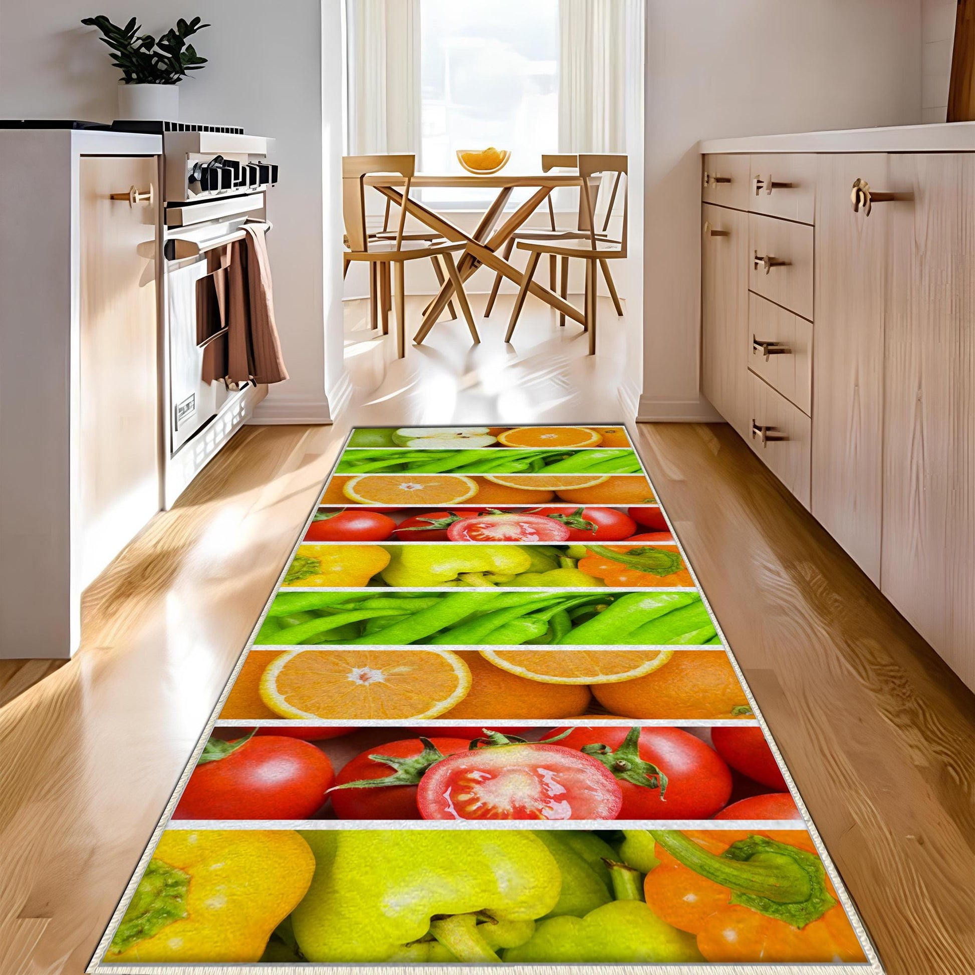 Vegetables Fruits Colorful Kitchen Runner Rug Non-Slip Washable Floor Mat, Modern Home Decor Kitchen Mat, Soft Durable Kitchen Carpet