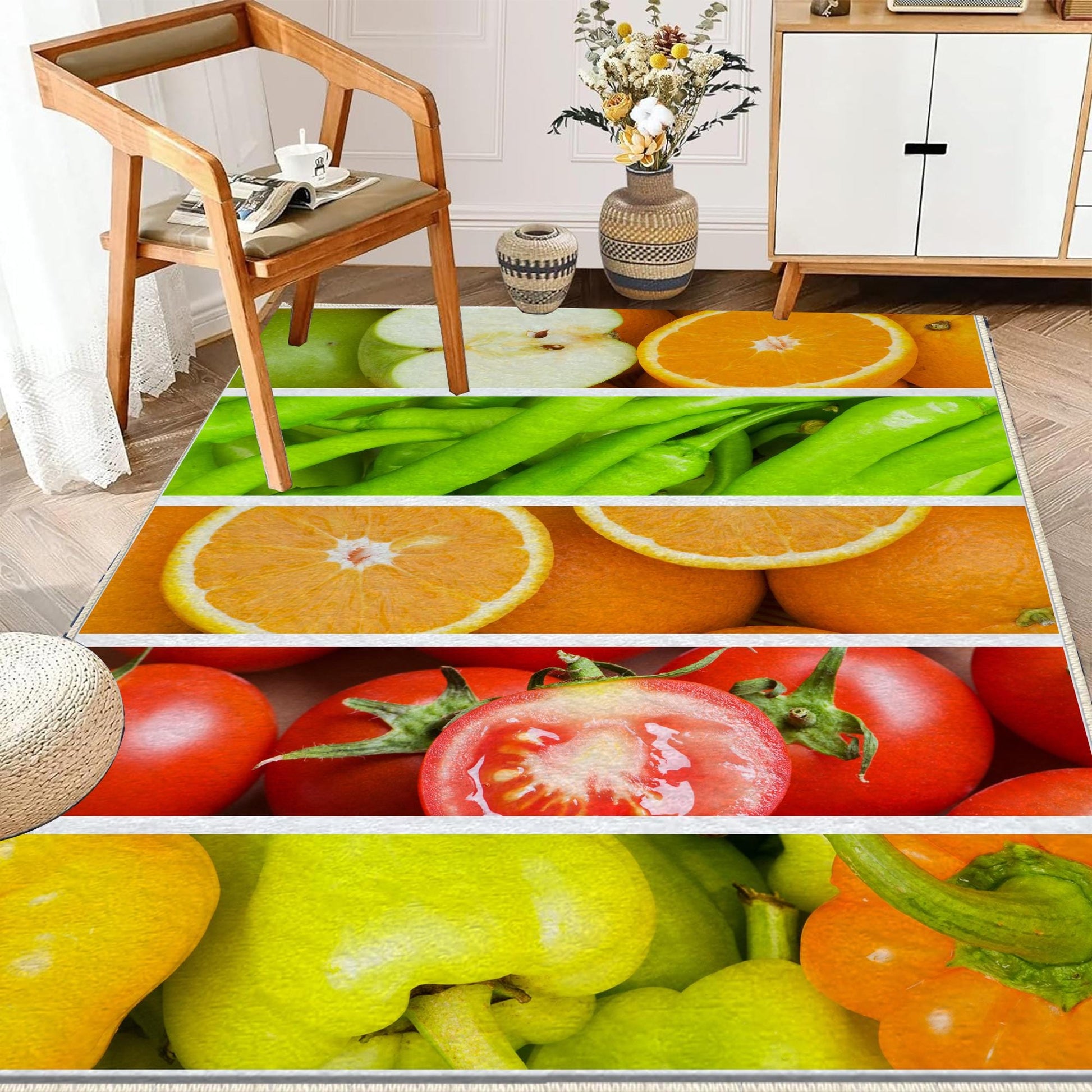 Vegetables Fruits Colorful Kitchen Runner Rug Non-Slip Washable Floor Mat, Modern Home Decor Kitchen Mat, Soft Durable Kitchen Carpet