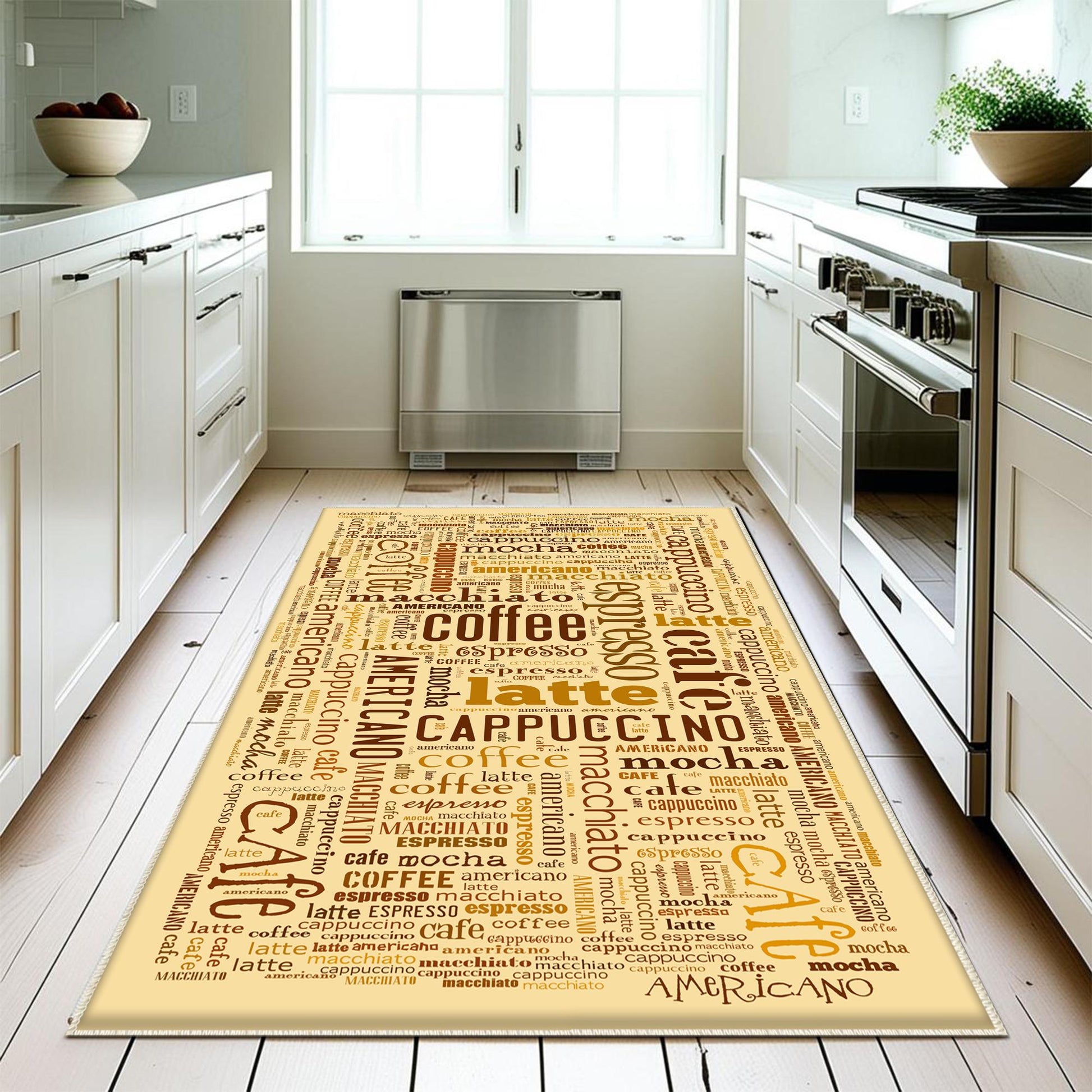 Coffee Cafe Kitchen Runner Rug - Washable Non-Slip Floor Mat, Durable Modern Kitchen Decor for Cooking & Baking Areas