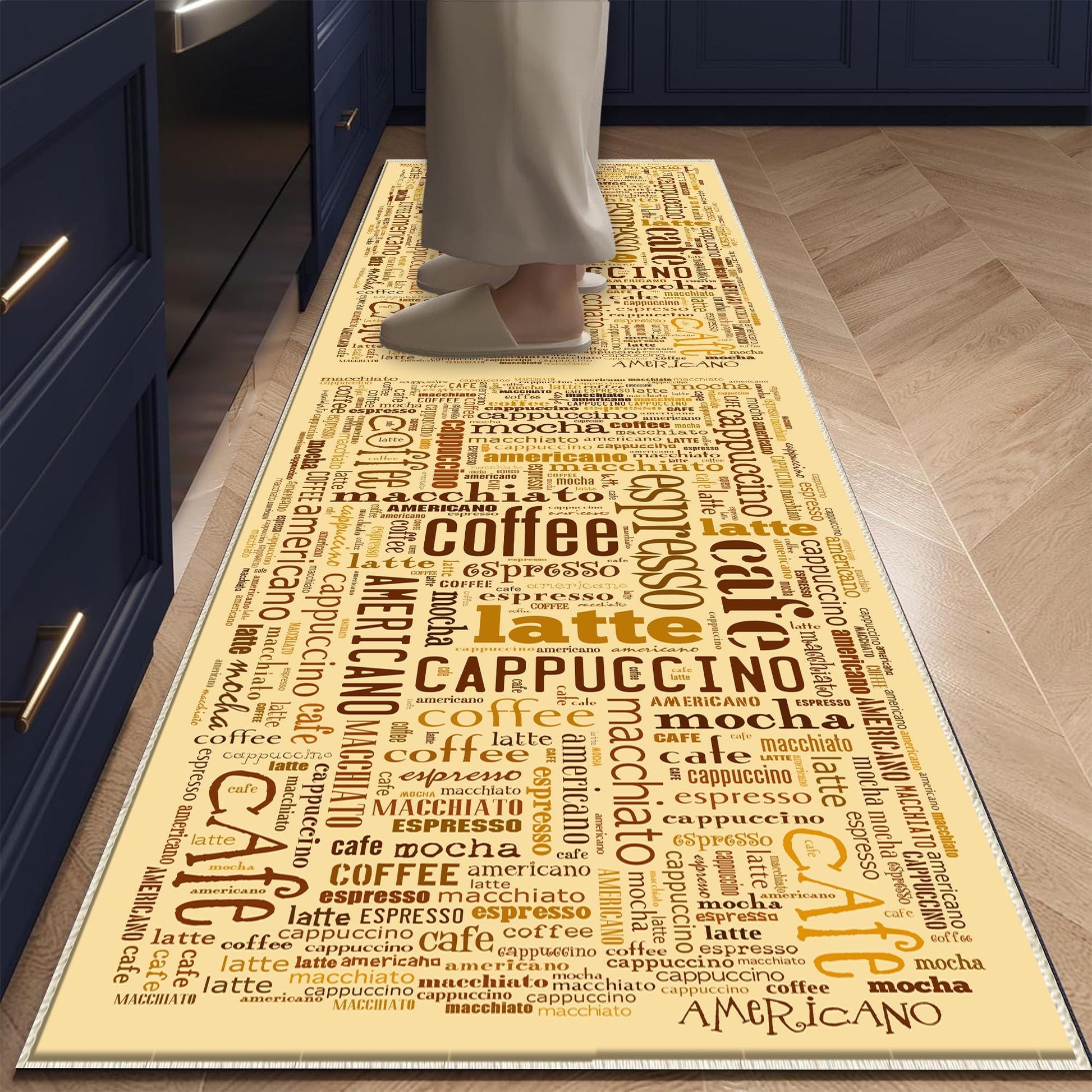 Coffee Cafe Kitchen Runner Rug - Washable Non-Slip Floor Mat, Durable Modern Kitchen Decor for Cooking & Baking Areas