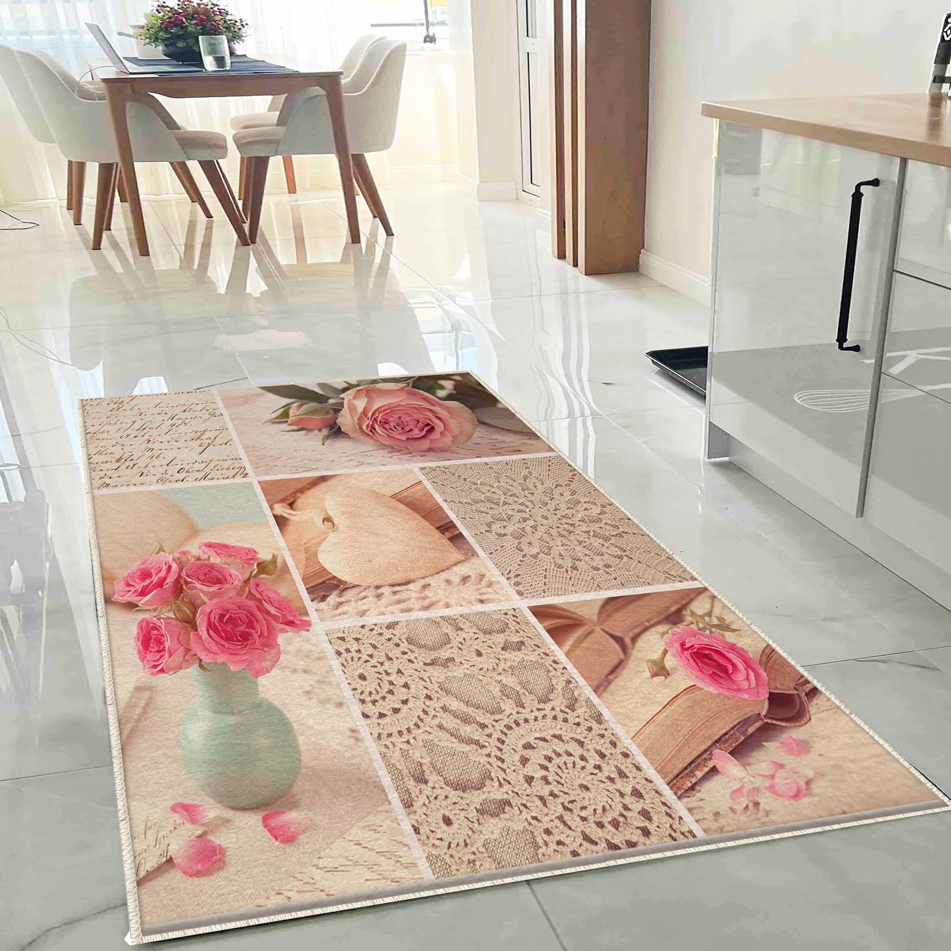 Pink Retro Floral Kitchen Runner Rug - Washable Non-Slip Floor Mat for Home Decor & Modern Kitchen Design