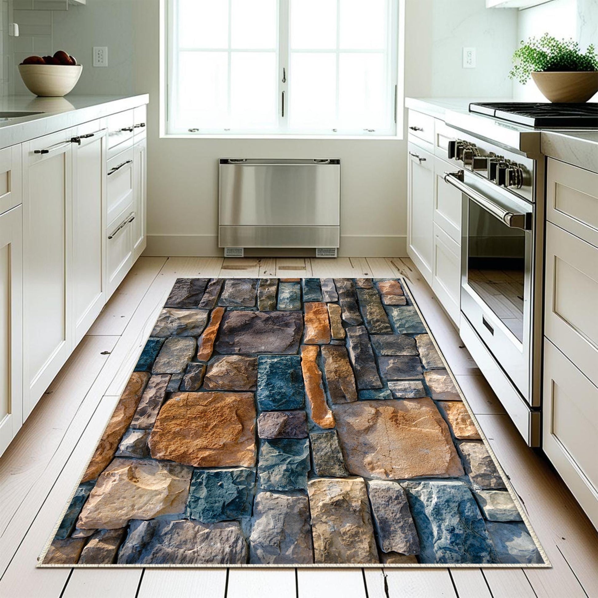 Wall Stone Theme Non-Slip Kitchen Runner Rug, Washable Modern Design Floor Mat, Home Decor Kitchen Mat, Durable Anti-Skid Rug