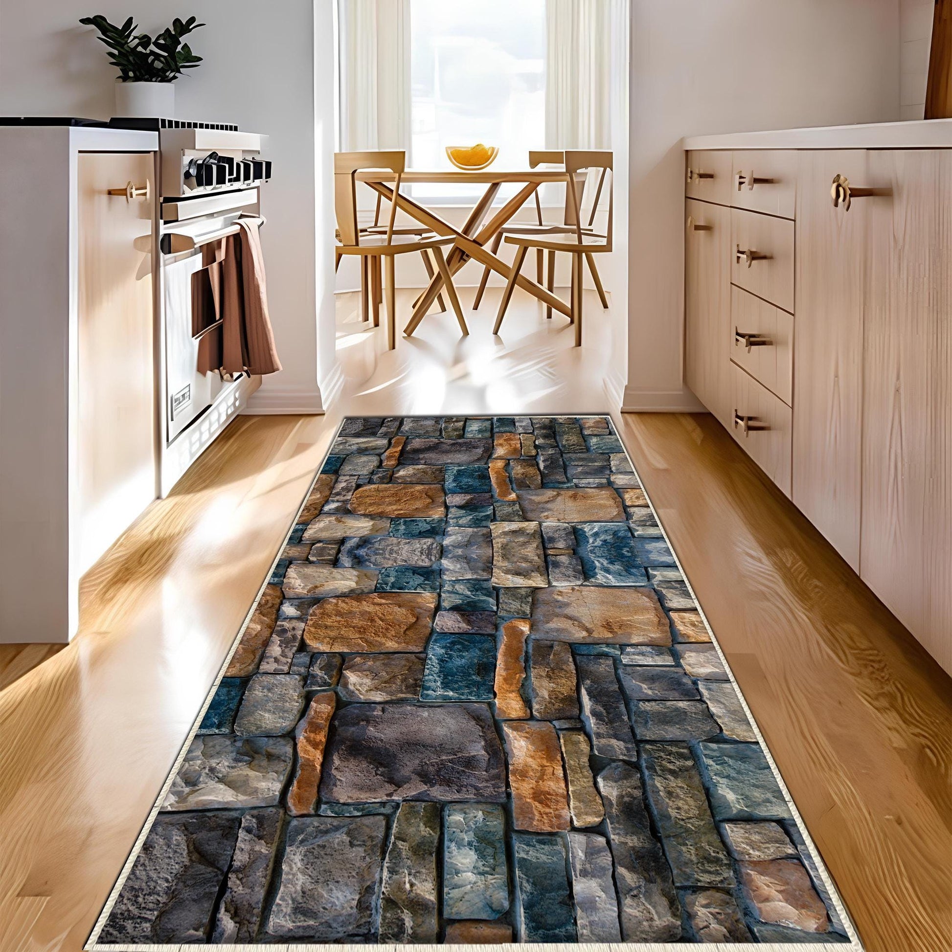Wall Stone Theme Non-Slip Kitchen Runner Rug, Washable Modern Design Floor Mat, Home Decor Kitchen Mat, Durable Anti-Skid Rug