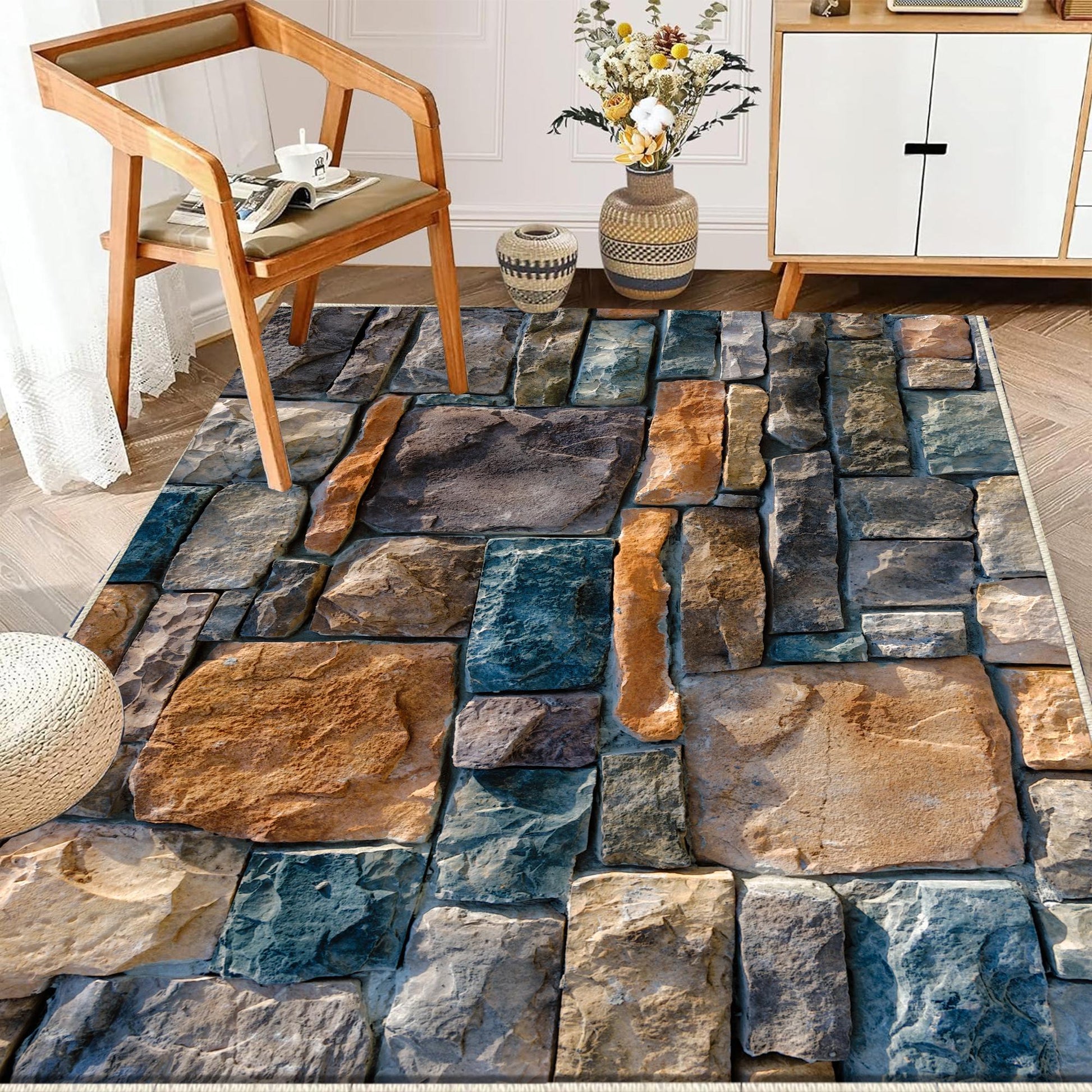 Wall Stone Theme Non-Slip Kitchen Runner Rug, Washable Modern Design Floor Mat, Home Decor Kitchen Mat, Durable Anti-Skid Rug
