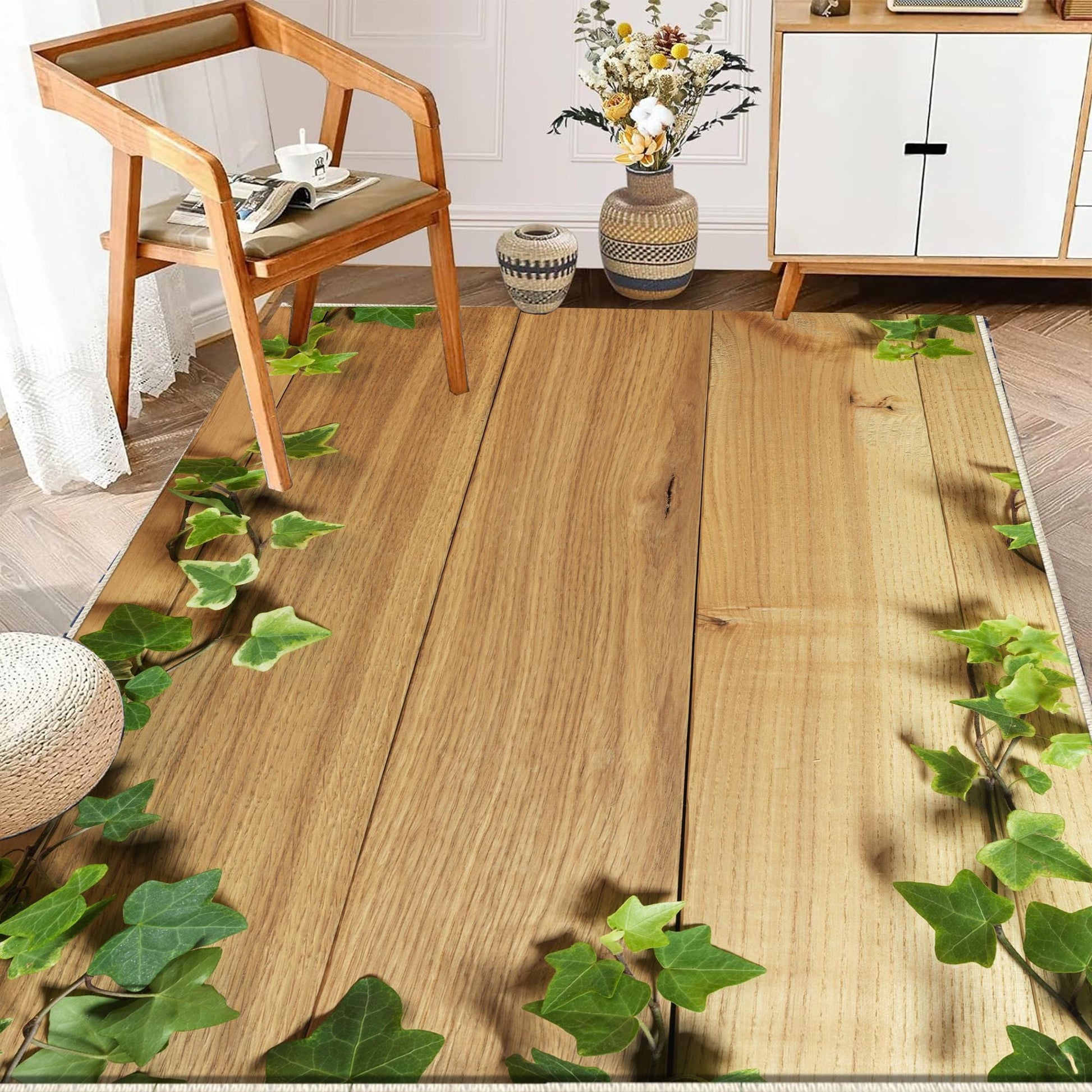 Wood Ivy Floral Kitchen Runner Rug, Washable Non-Slip Floor Mat, Modern Home Decor & Durable Kitchen Rug