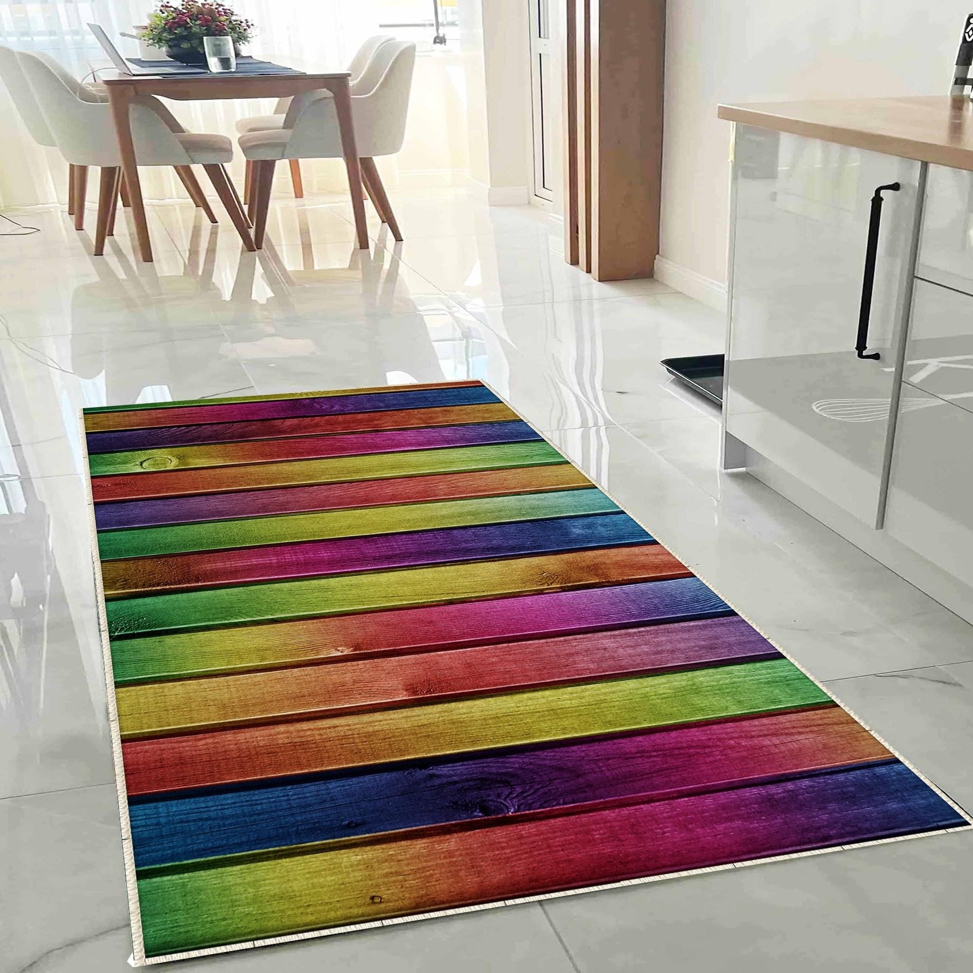 Colorful Wood Theme Non-Slip Kitchen Runner Rug - Washable Floor Mat, Modern Home Decor Kitchen Rug