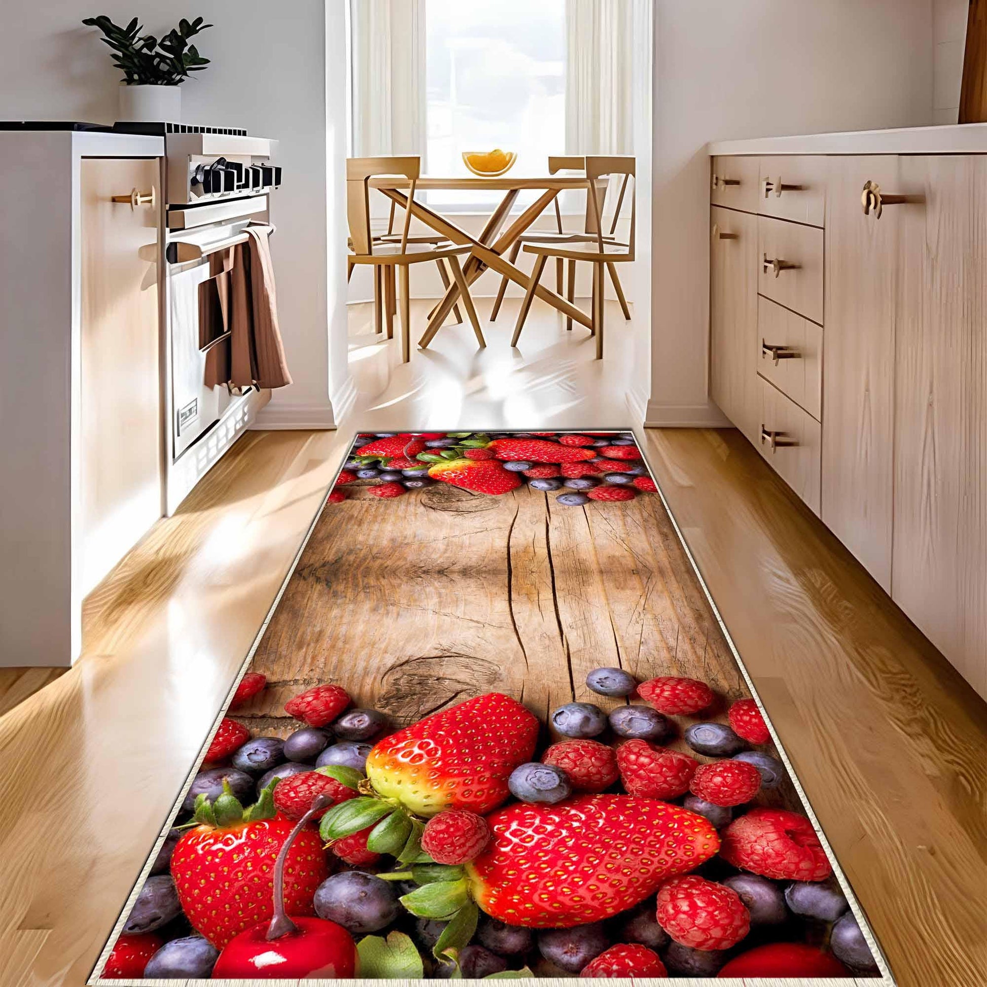 Strawberry Kitchen Fruits Runner Rug - Washable Non-Slip Floor Mat, Modern Decorative Kitchen Rug for Home & Cooking Area