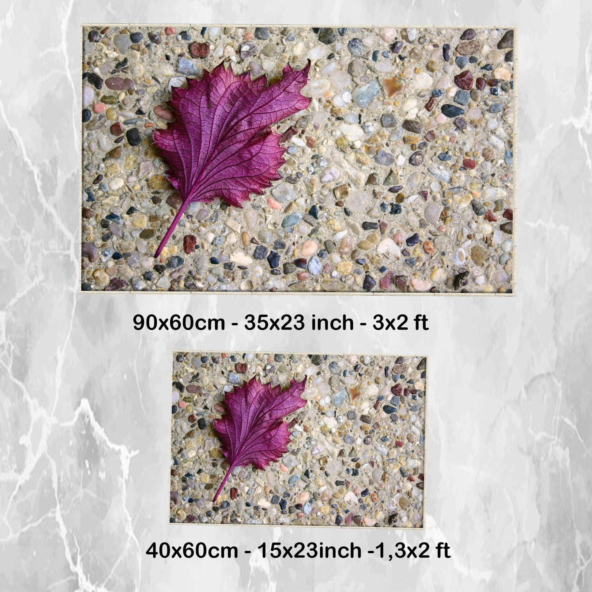 Stone Purple Leaf Bathroom Rug - Floral Non Slip Bath Mat, Quick Dry Washable Toilet Mat, Soft Modern Bathroom Decor